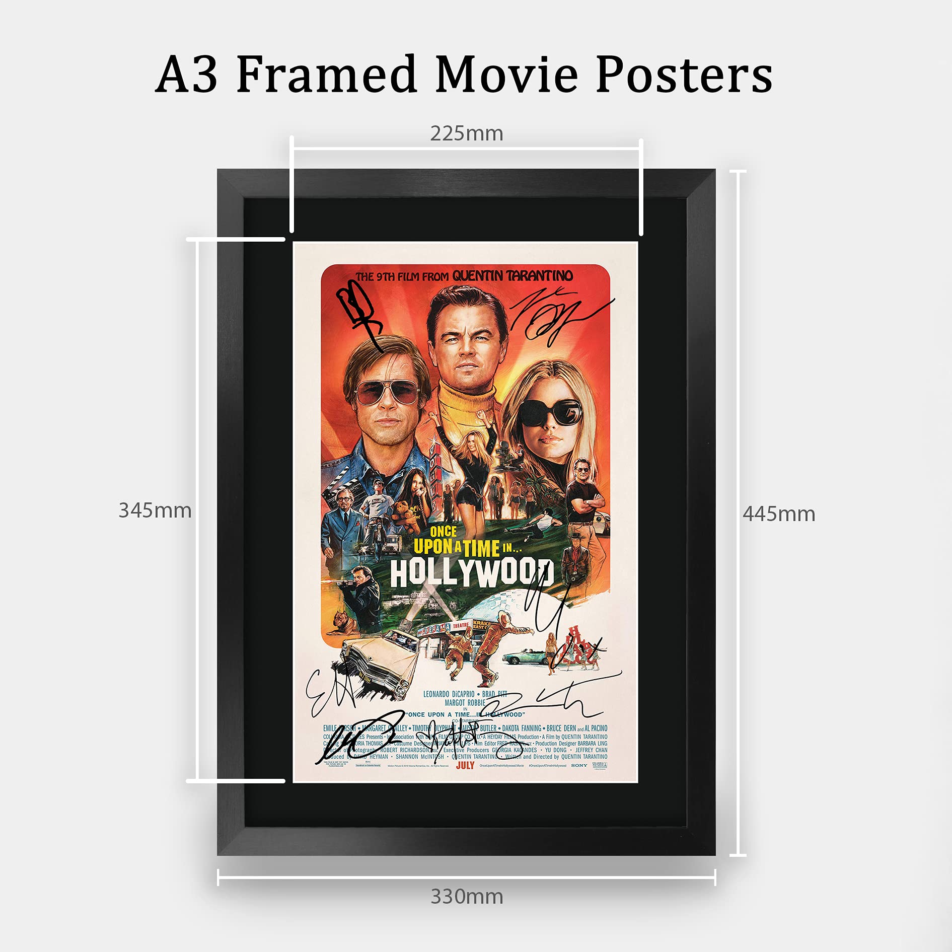 Hwc Trading Once Upon A Time In Hollywood The Cast Brad Pitt Leonardo Dicaprio 16 X 12 Inch Framed Gifts Printed Poster Signed A