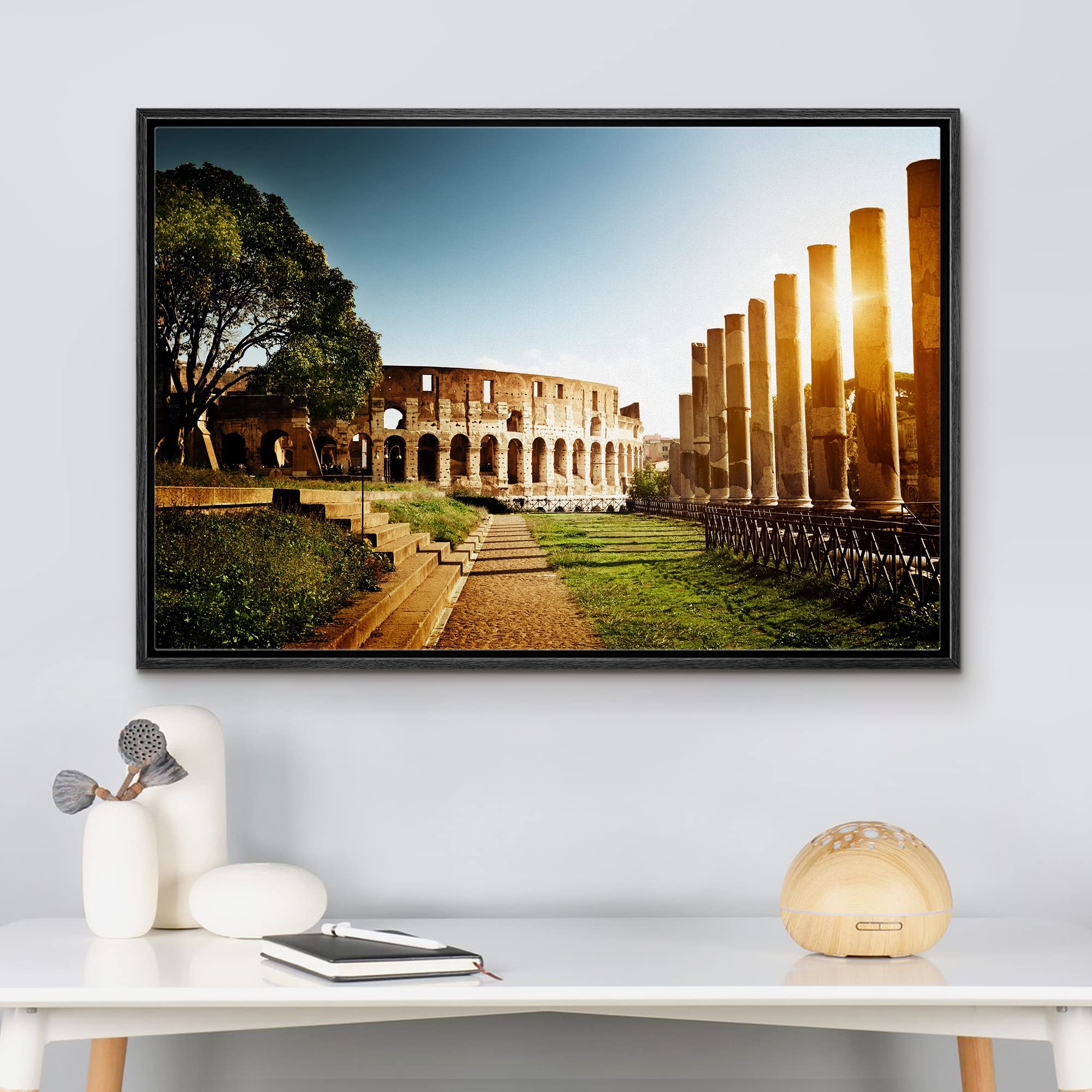 wall26 Framed Canvas Prints Wall Art - Colosseum in Rome  Italy - 24''x36'' Black