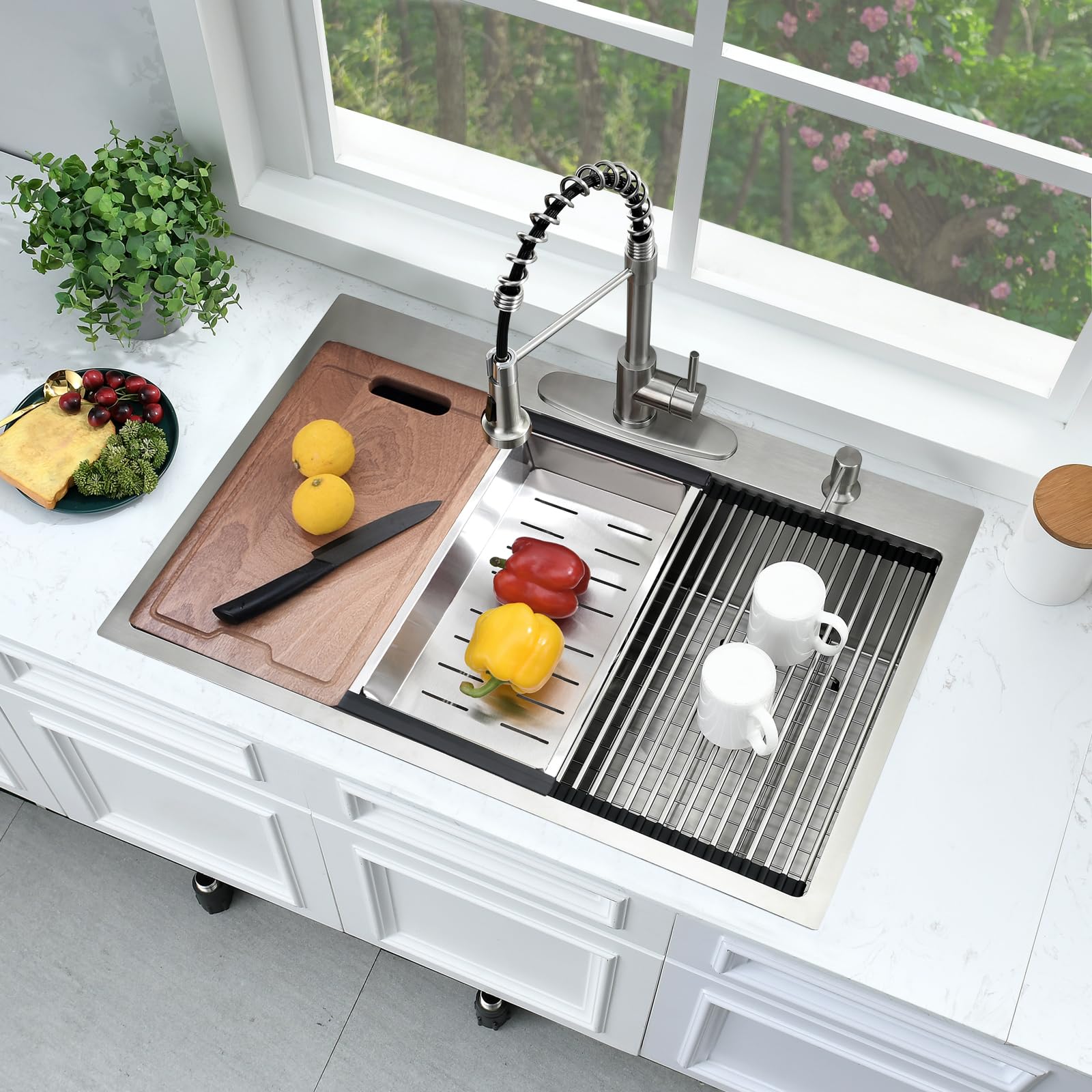 33 In Drop In Kitchen Sink Workstation-Bokaiya Kitchen Sink 33x22 Drop In Workstation Sink Topmount 16 Gauge Single Bowl Stainless Steel Kitchen Sink with Cutting Board