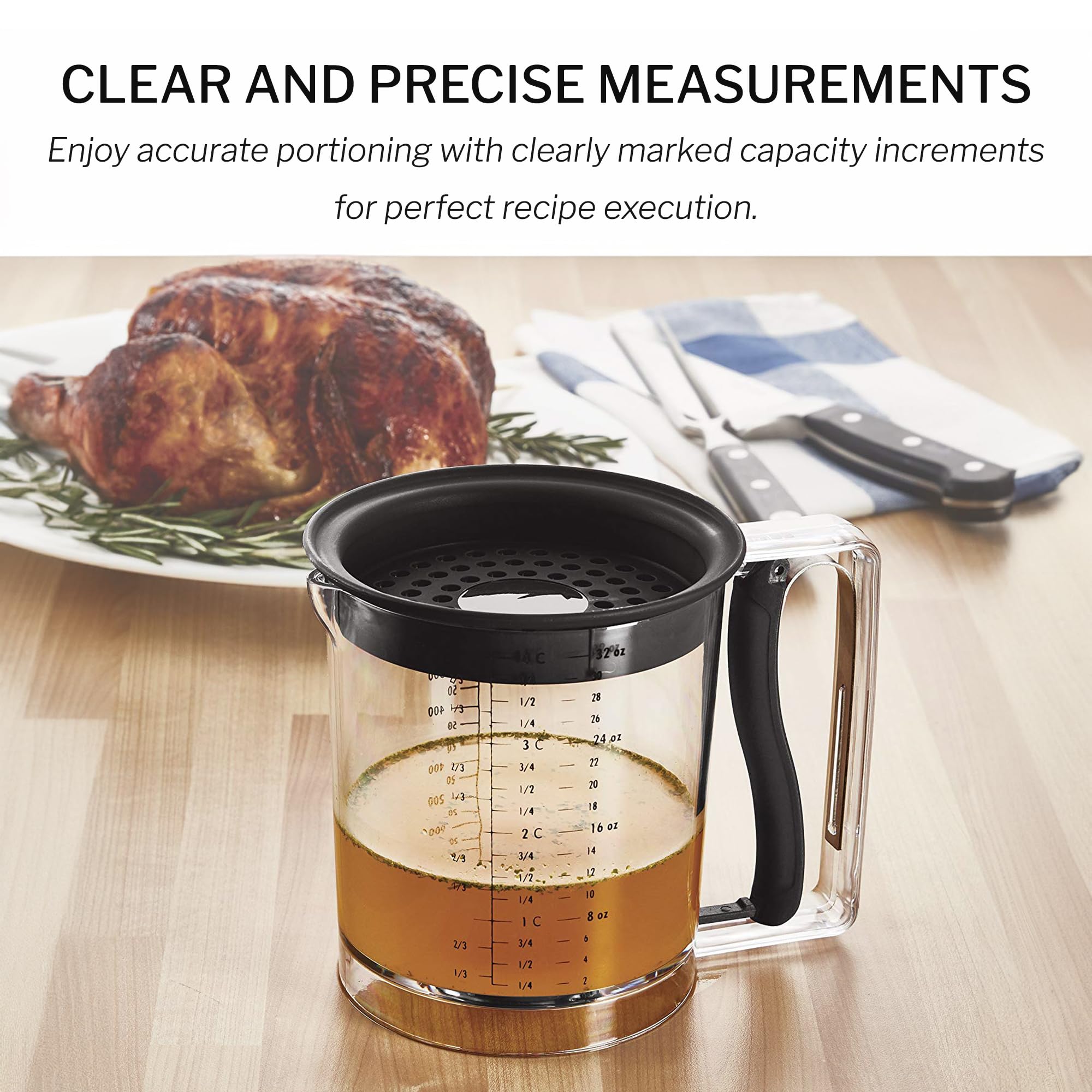Amco 32Oz Grease Separator With Bottom Release | Dishwasher Safe | Innovative Design For Mess-Free Pouring | Incremental Measure