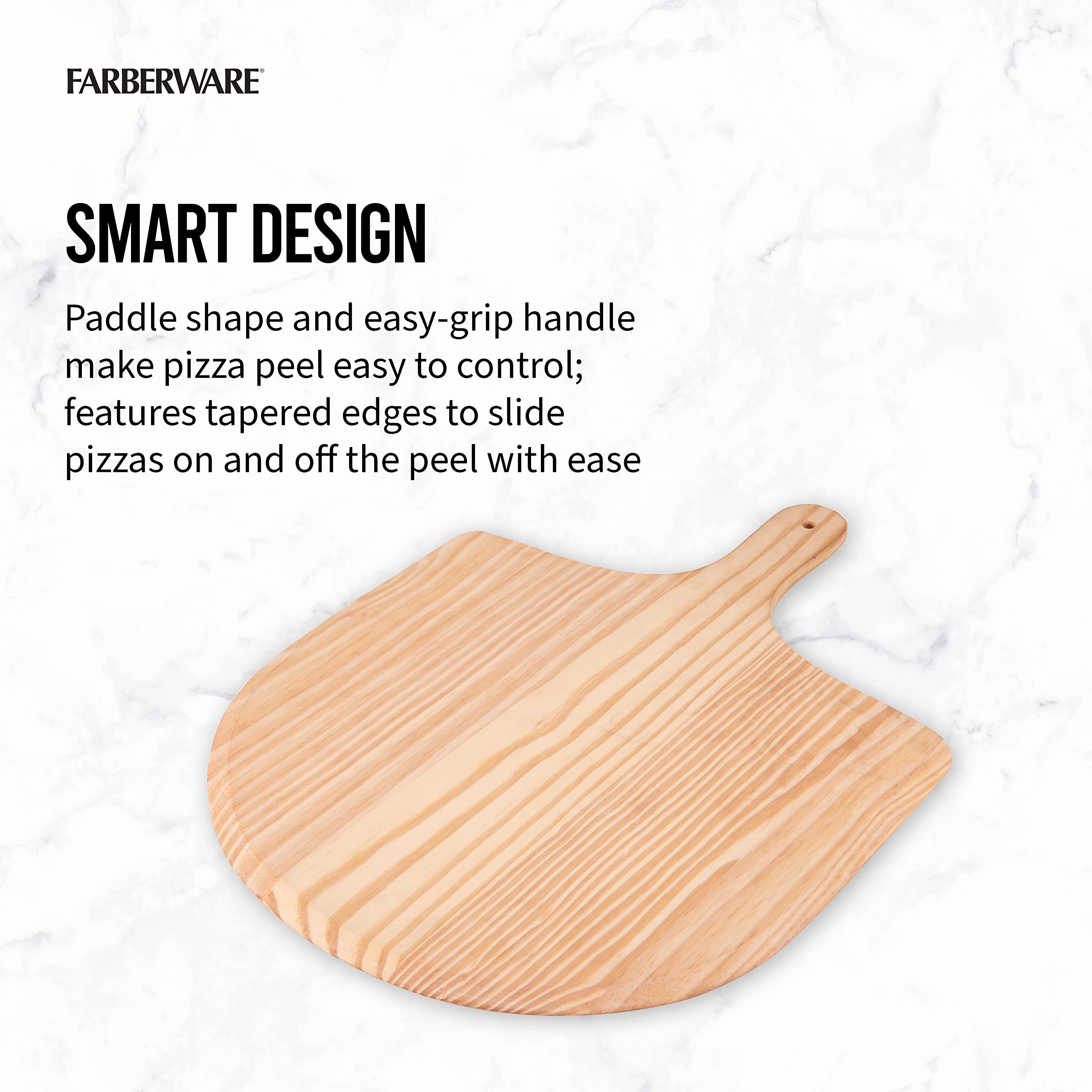 Farberware Bbq Pizza Peel To Transfer Large Pies And Serve, Oven Safe, Solid Pine Wood With Hanging Hole, 18 Inch