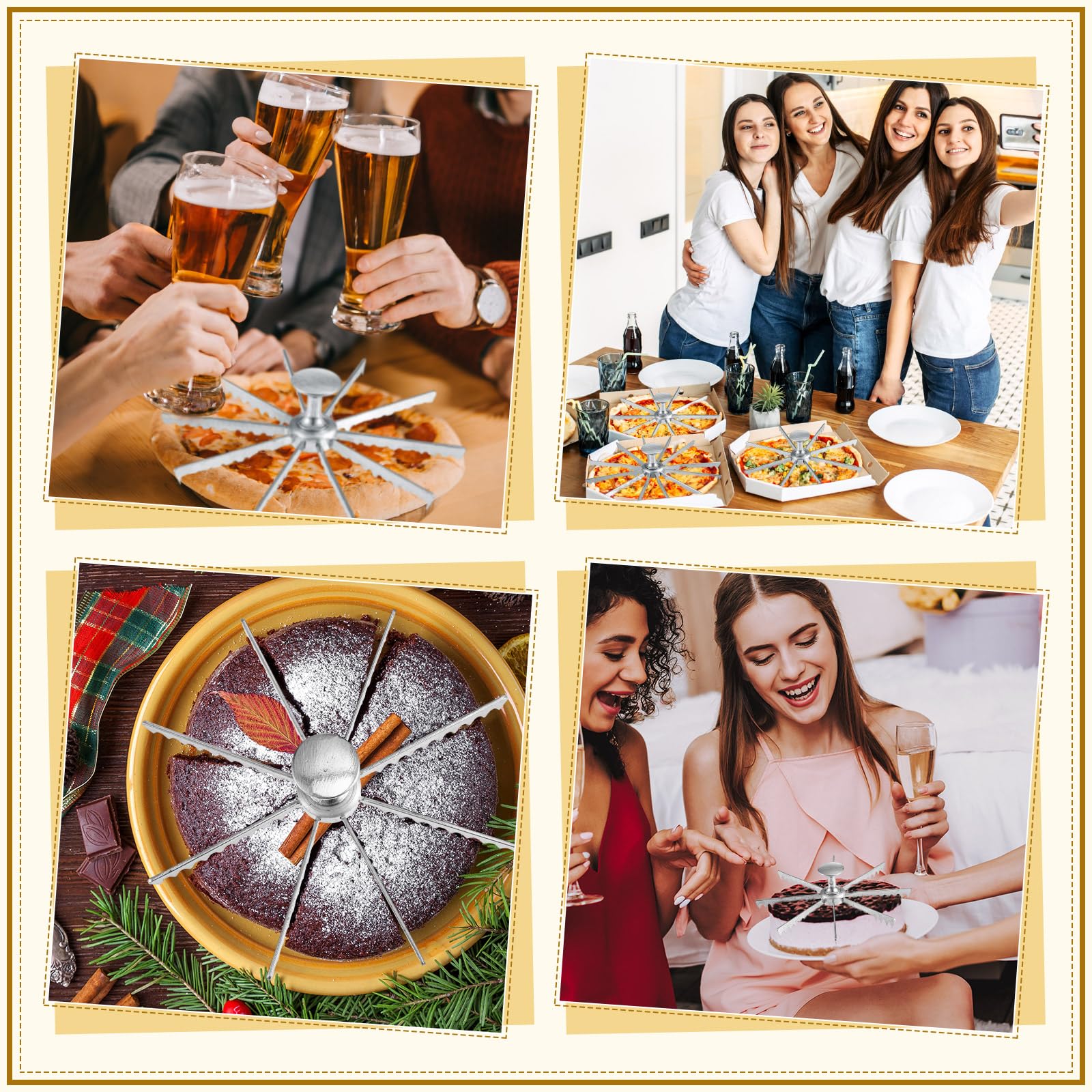 Hushee 3 Pcs Pie And Cake Marker Aluminum Alloy Guideline And Portion Divider Cake Cutter 8, 10, 12 Cut Silver Pie Slice Cutter