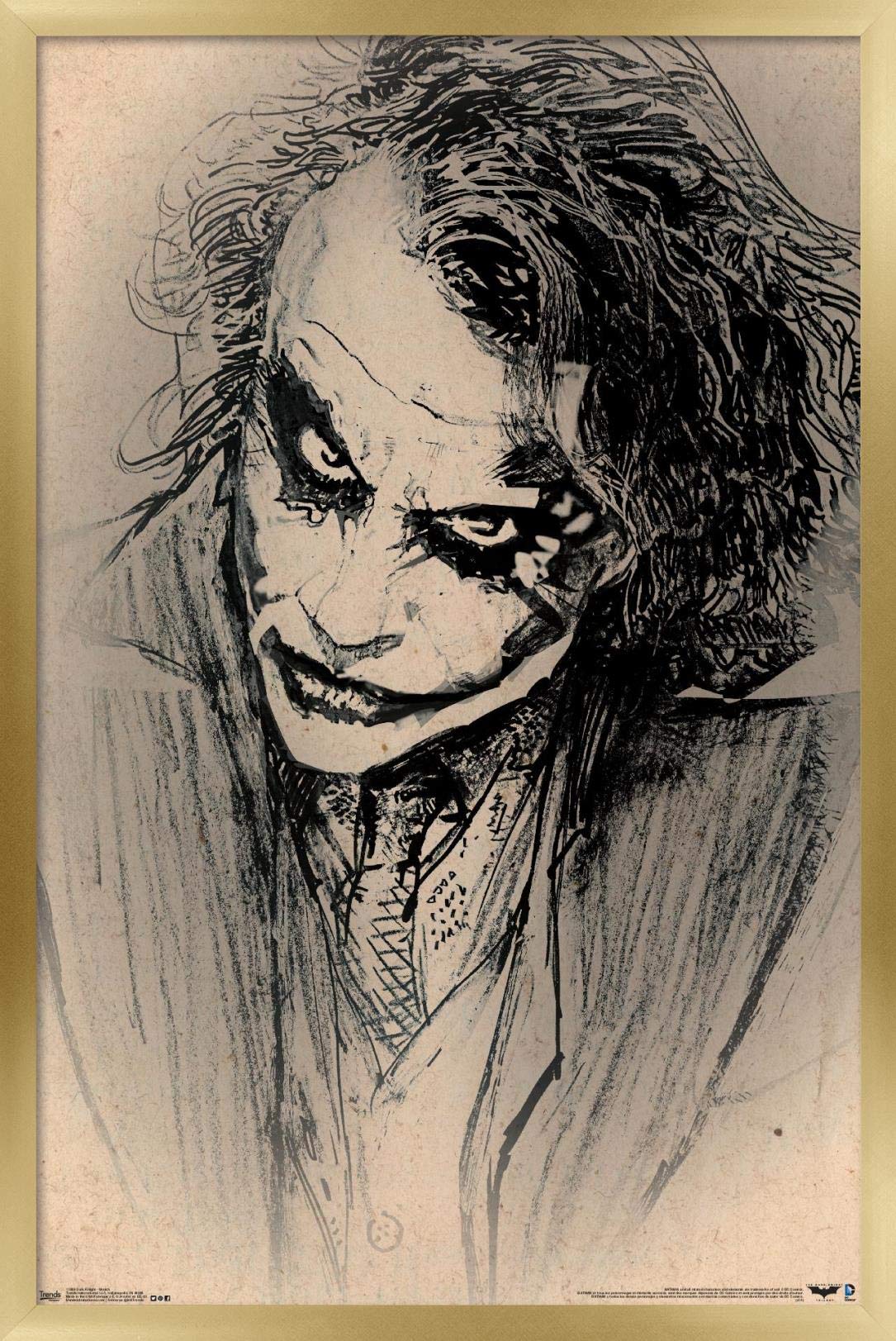Trends International Dc Comics Movie-The Dark Knight-The Joker-Sketch Wall Poster, 22.375'' X 34'', Gold Framed Version