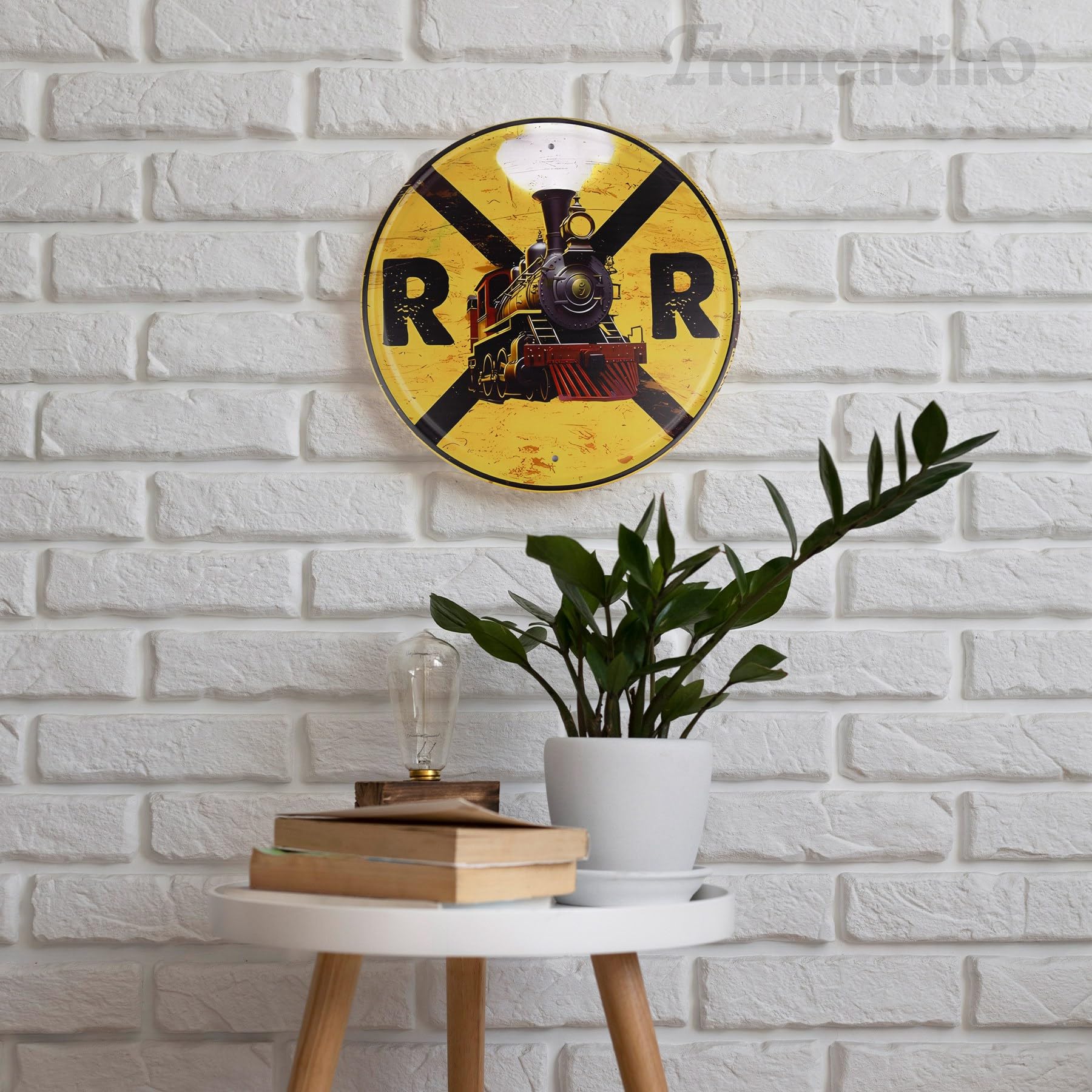 Framendino, 12 Inch Metal Tin Sign Train Railroad Crossing for Bar Garden Kitchen Restaurant Garage Decor