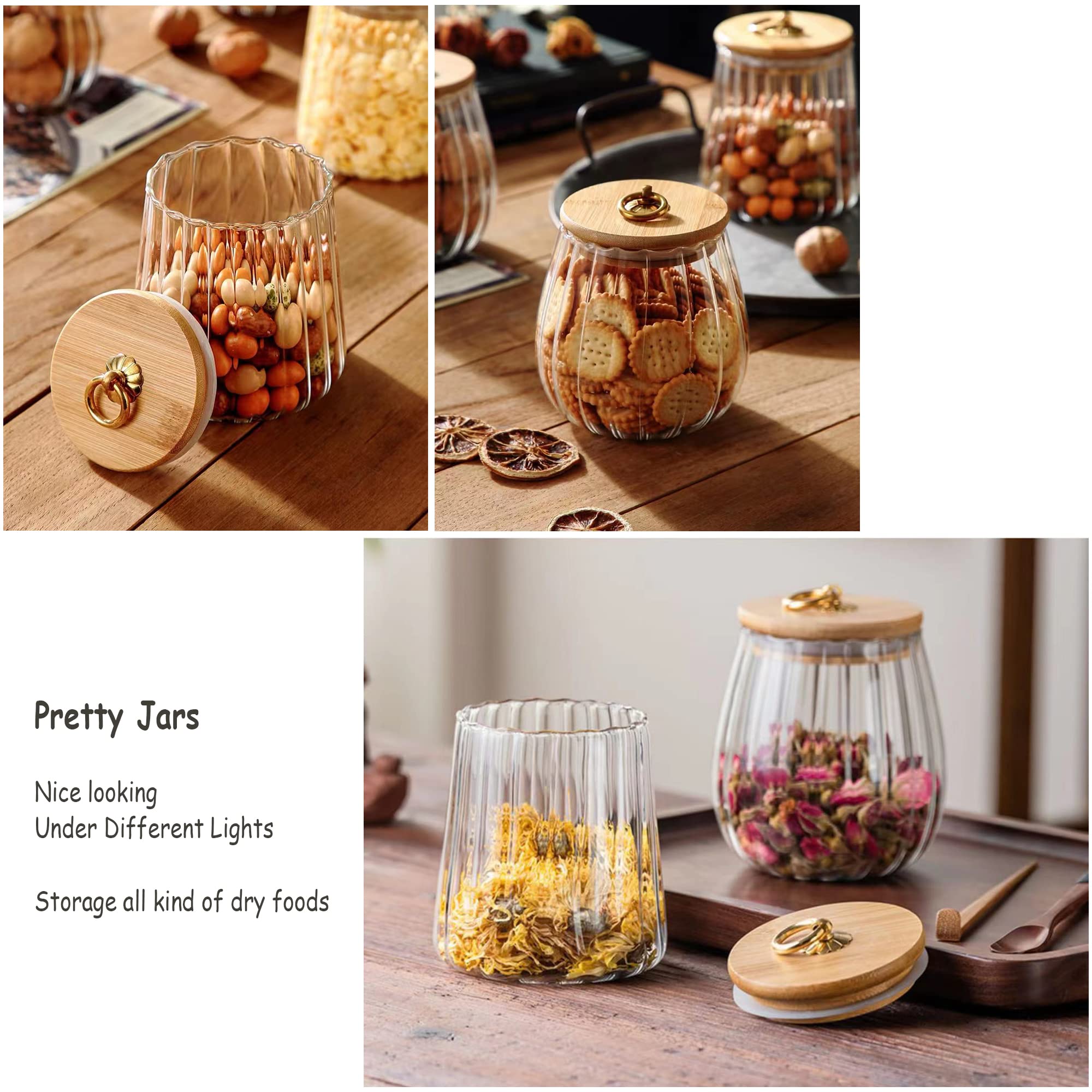 Fantesticryan Glass Coffee Nuts Canister Airtight Storage Jar Petal Decorative Container With Bamboo Lid Metal Handle Easy To Gr