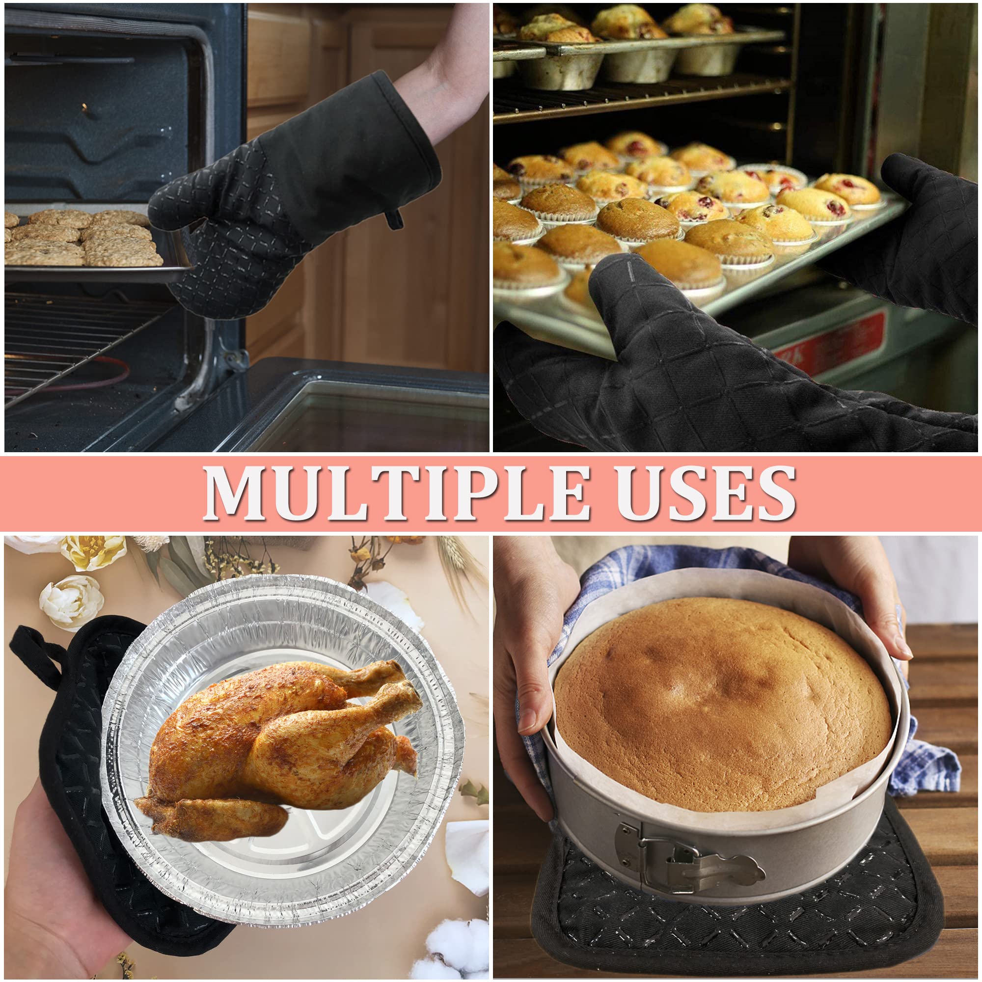 4 Pcs Oven Mitts And Pot Holders,Oven Glove High Heat Resistant 500 Degree,Long Oven Mitts With Recycled Cotton Infill And Silic