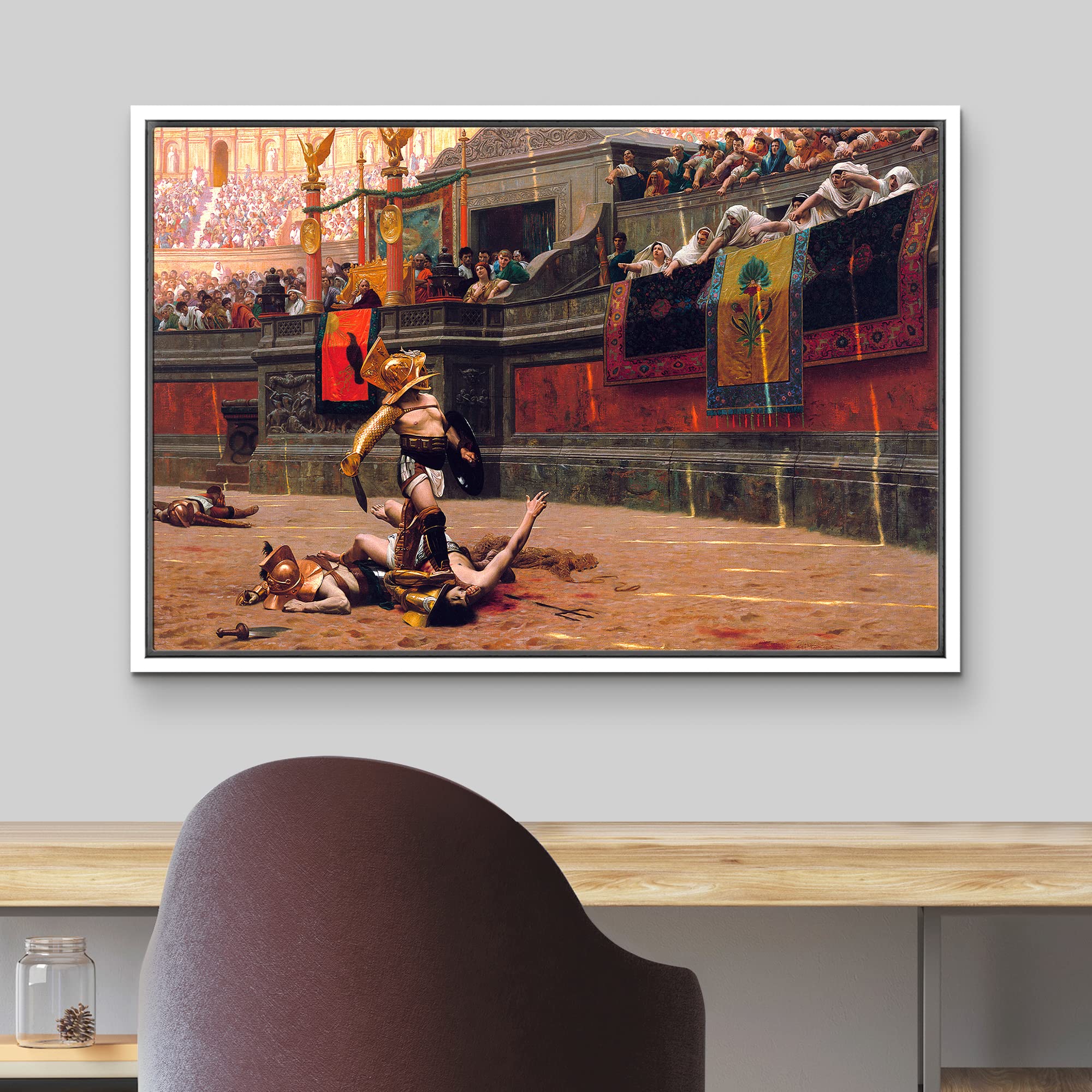 Wall26 - Pollice Verso By Jean-Leon Gerome - Framed Canvas Print Wall Art Famous Painting Reproduction - 16''X24'' White