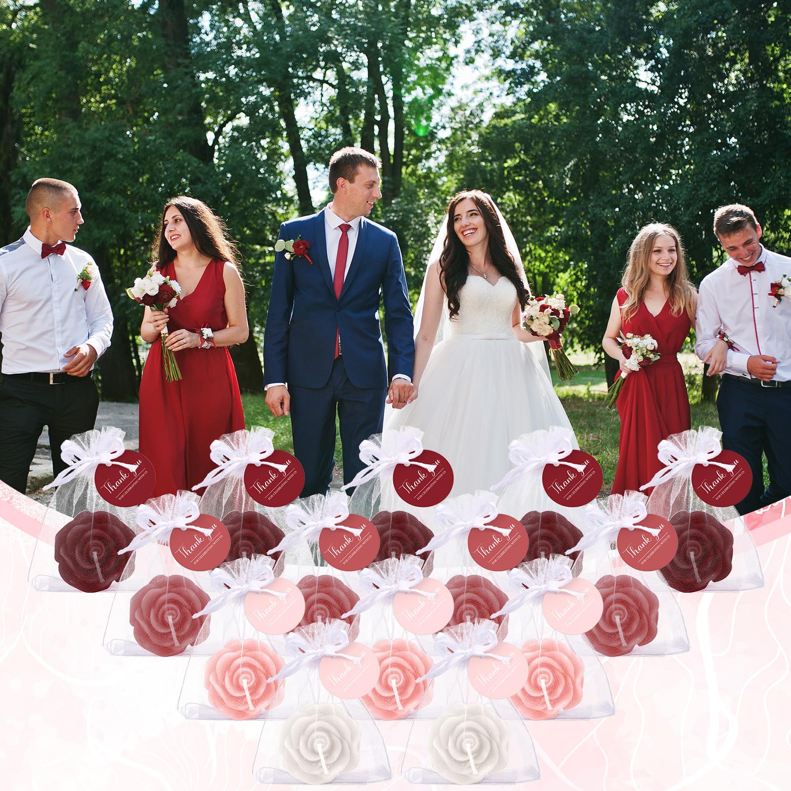 Treela 50 Set Flower Candles Wedding Favor for Guests Mini Burgundy Rose Shaped Tealight Candles for Return Gift Wedding Birthda