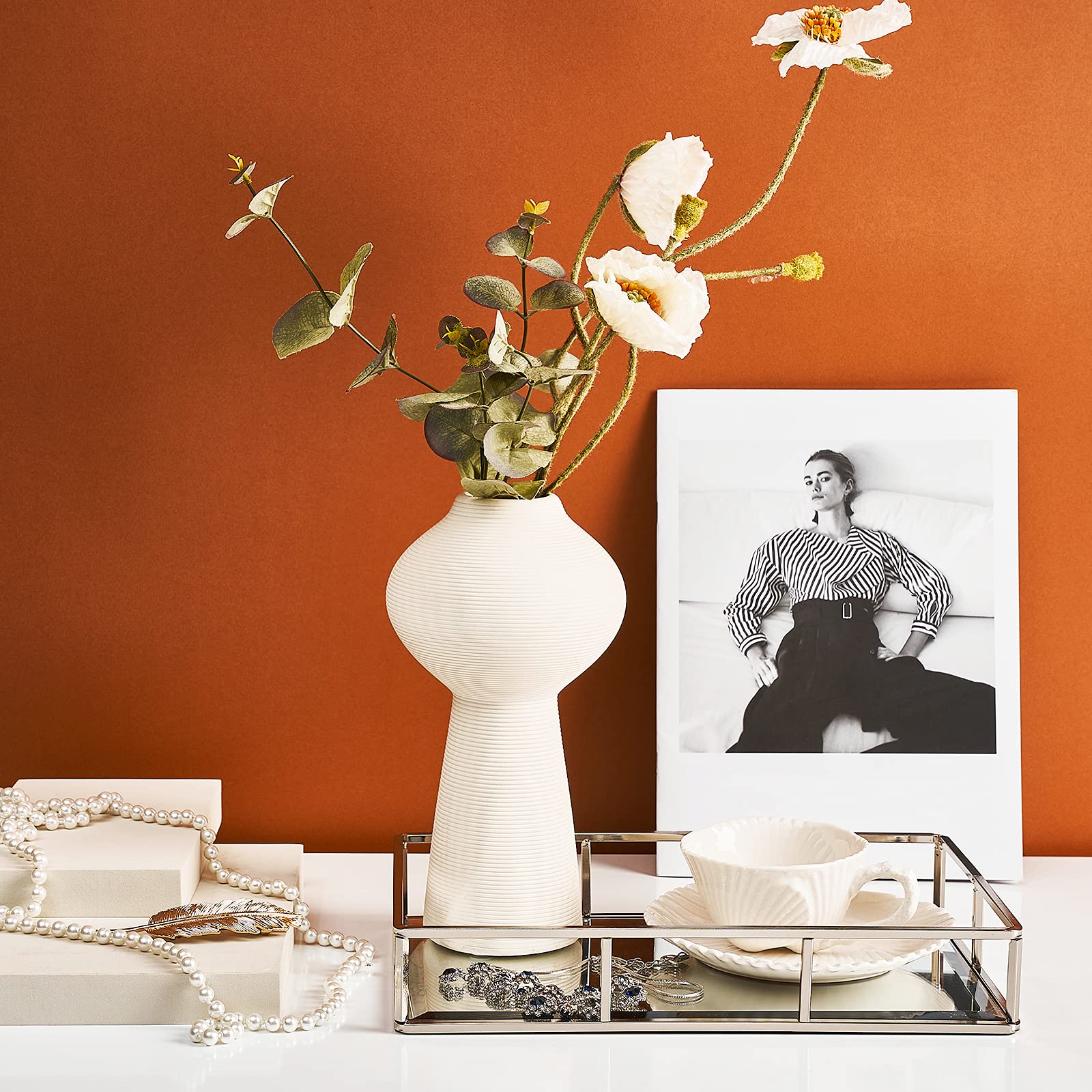 PuTwo Metal Vanity Jewelry Decor Mirror Tray  Glass Perfume Organizer for Bathroom  Counter  Silver