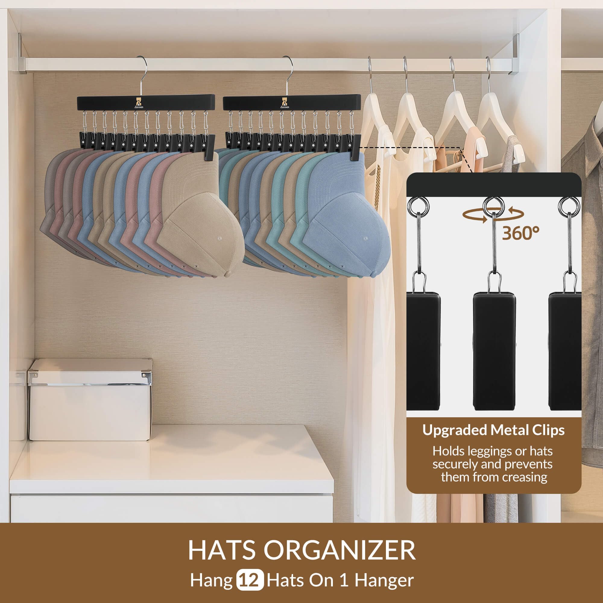 Zedodier Legging Organizer, 2 Pack Pants Hangers Hat Racks With Clips, Holds 24 Leggings, Hats, Pants, Jeans, Scarves, Hanging S