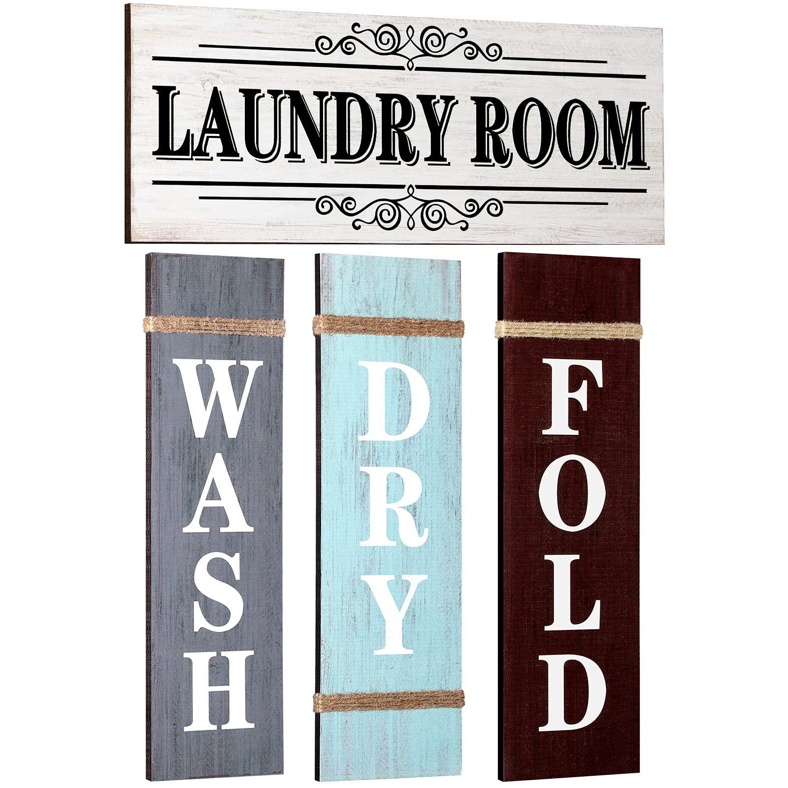 4 Pieces Home Vintage Laundry Room Canvas Wall Art, Laundry Rules Prints Signs Framed, Rustic Bathroom Laundry Room Decor Retro 