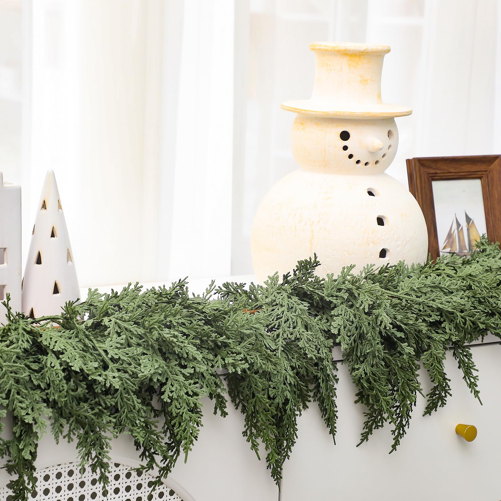 Jutom 1 PCS 9 ft Christmas Cedar Garland - Artificial Realistic Holiday Cedar Pine Needles Greenery Garland Decoration for Mante