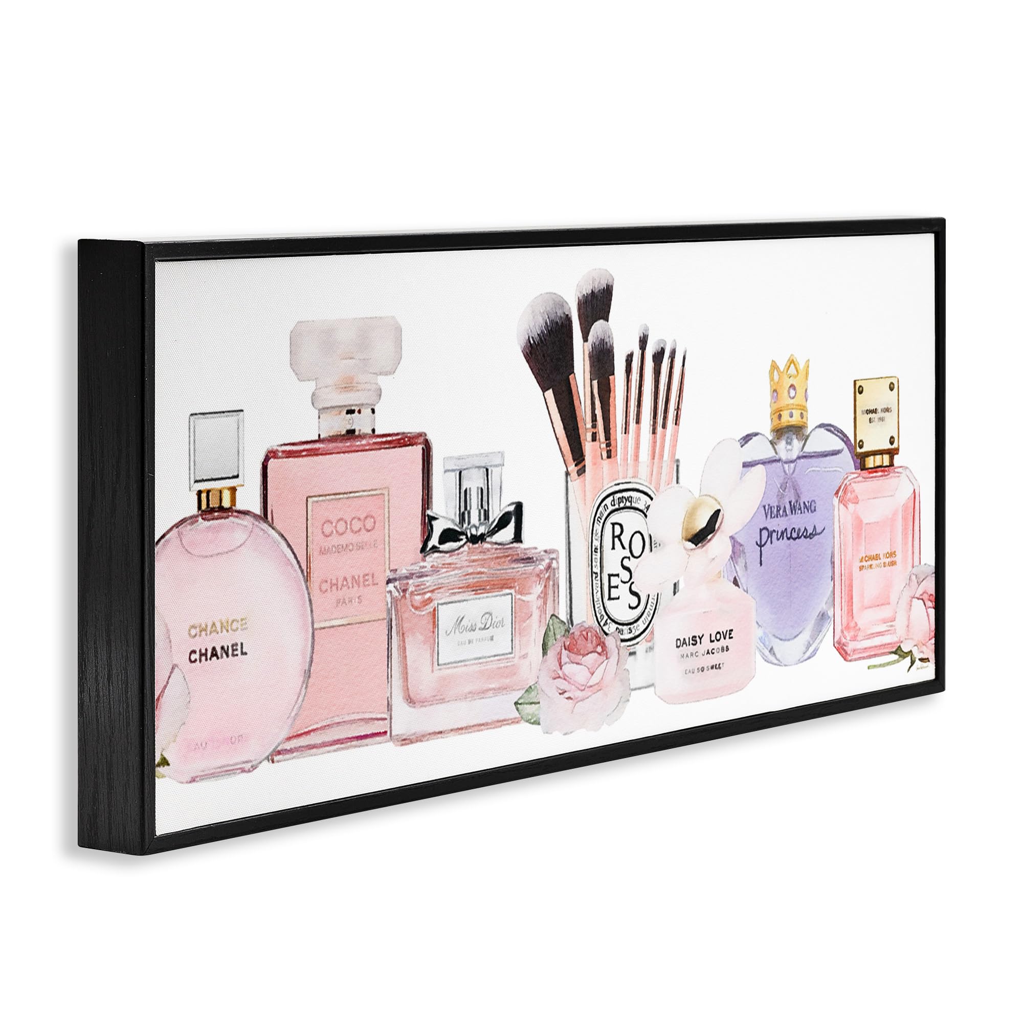 Stupell Industries Women'S Fashion Fragrance Glam Accessories, Design By Amanda Greenwood Black Framed Wall Art, 13X30