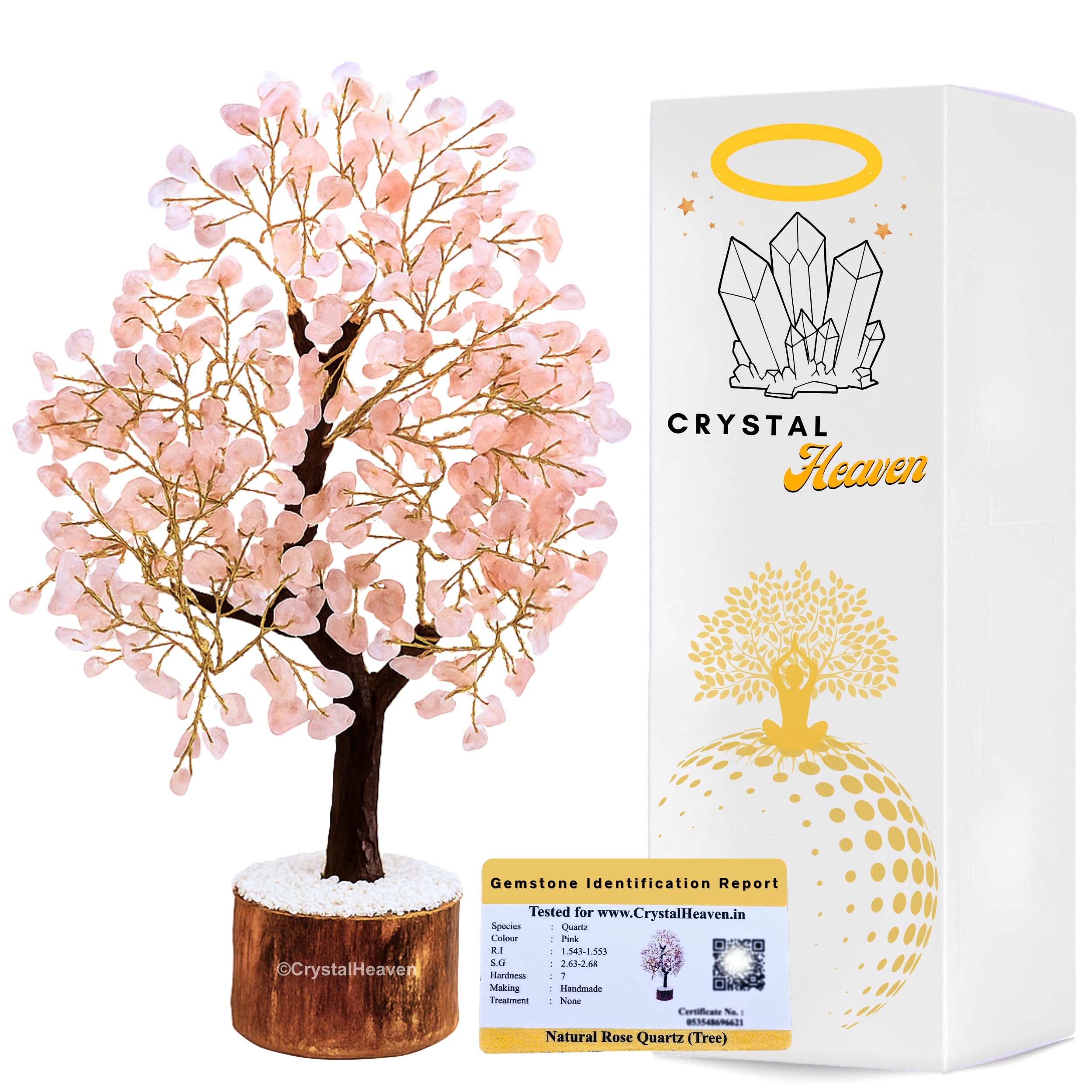 Certified Rose Quartz Crystal Tree For Good Luck - Healing Crystals Money Tree For Wealth, Positive Energy At Home Office - Deco