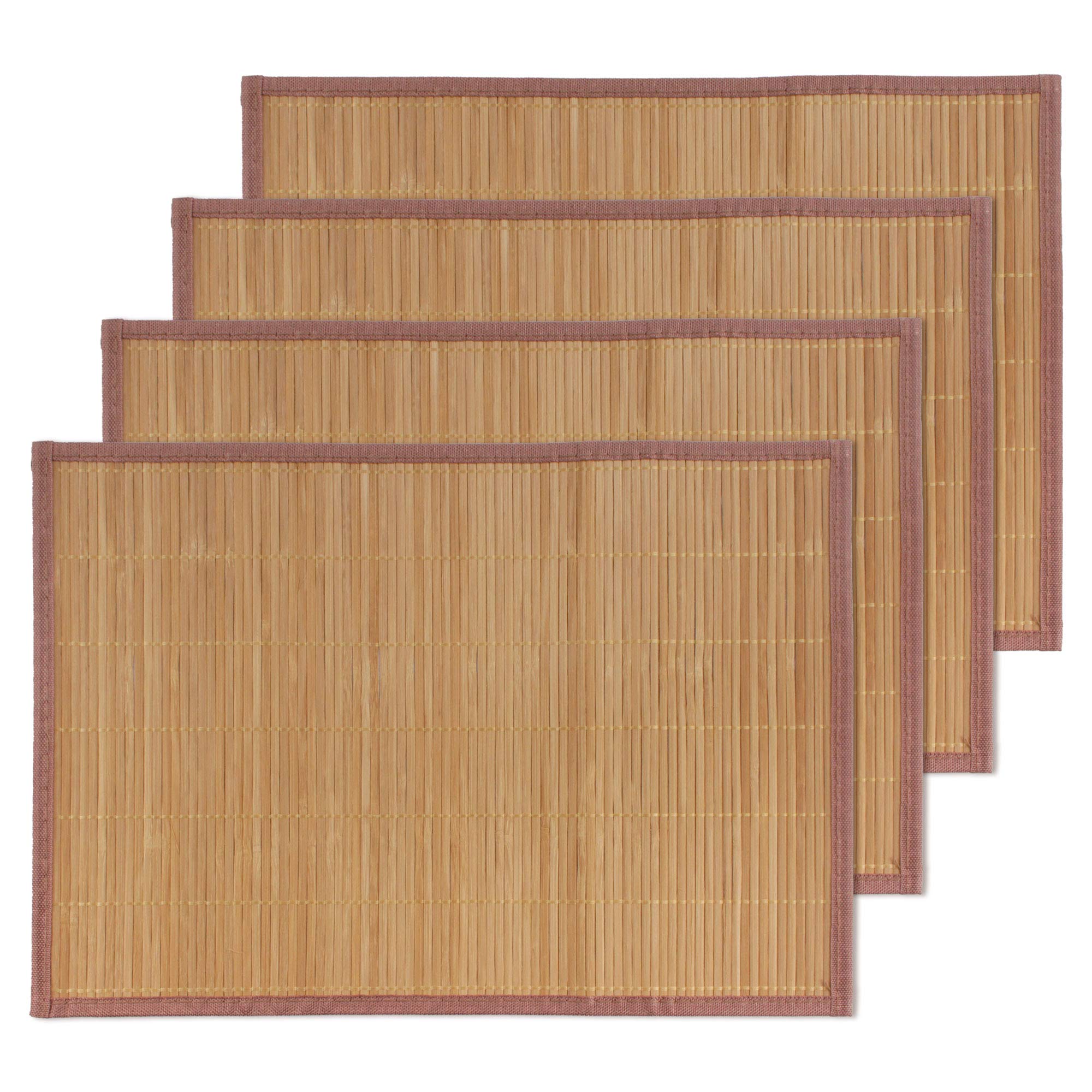 Bamboomn Bamboo Slat Placemat With Brown Fabric Border - Solid Color Print - 18'' X 13'' - Carbonized Brown - 4Pc