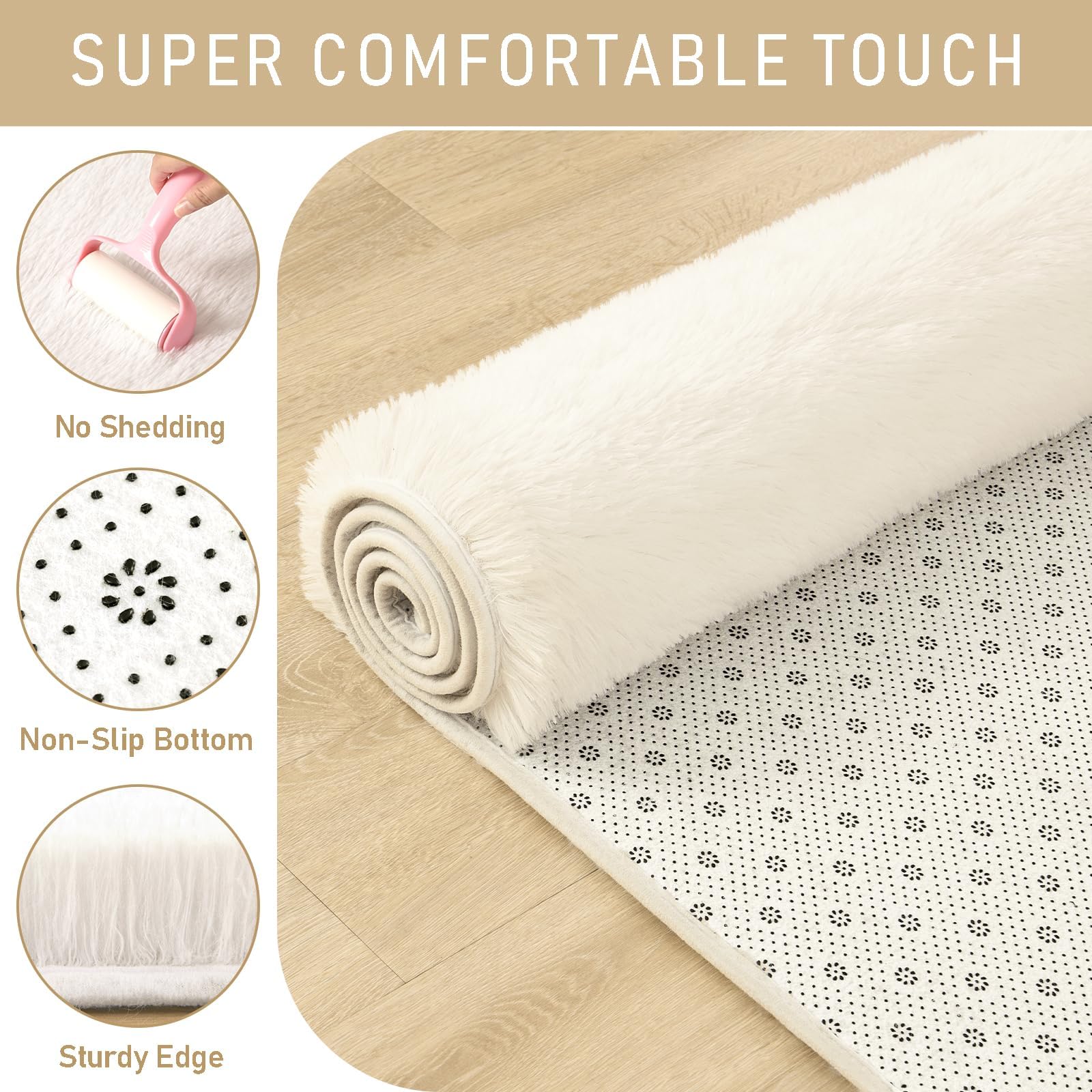 LOCHAS Ultra Soft Indoor Modern Area Rugs 2x8, Fluffy Living Room Carpets for Children Bedroom Home Decor Nursery Rug, Cream