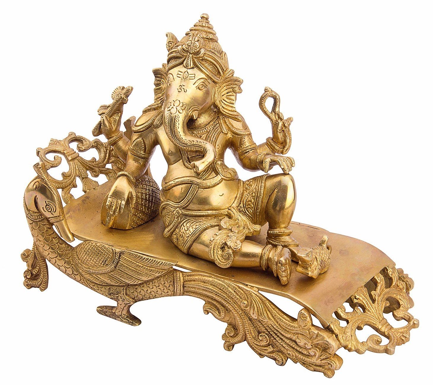 Artvarko Large Size Brass Ganesh Bhagwan Idol Resting Position Virajman On Designer Peacock Couch Ganesha Ganapati Ganpati Puja