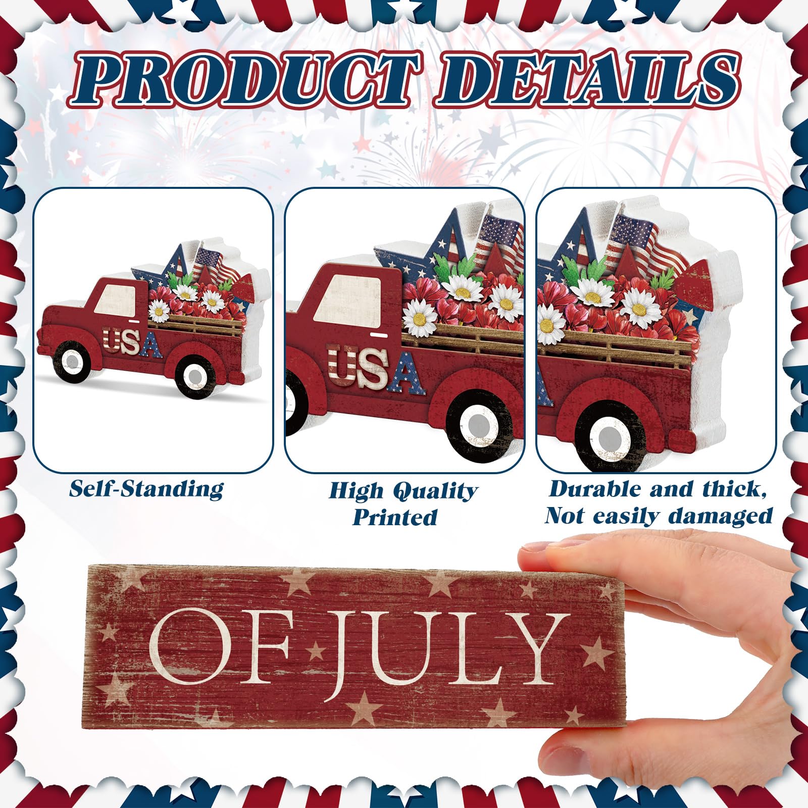 CroBlissful 4 Pcs Veterans Day Decorations Patriotic Memorial Day Tabletop Decorations Red White Blue Table Centerpieces Wood Bl