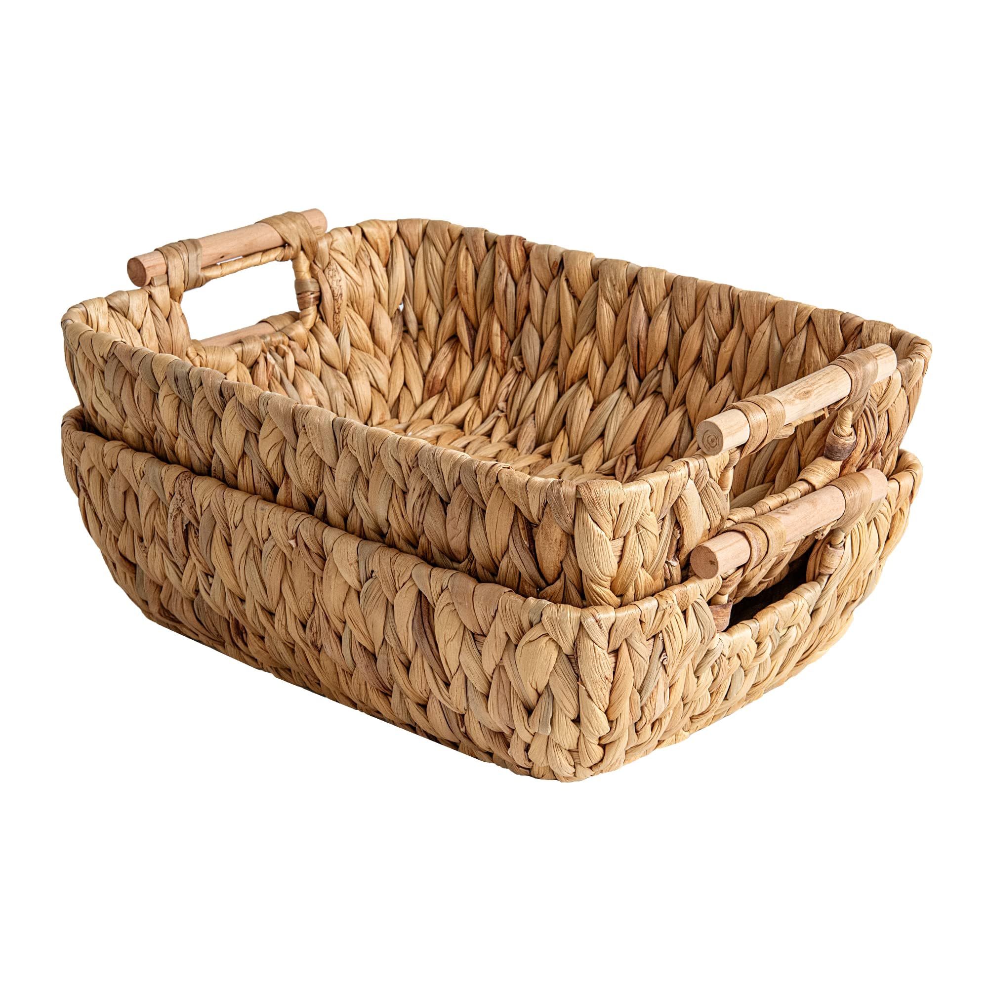 StorageWorks Hand-Woven Large Storage Baskets with Wooden Handles  Water Hyacinth Wicker Baskets for Organizing  2-Pack