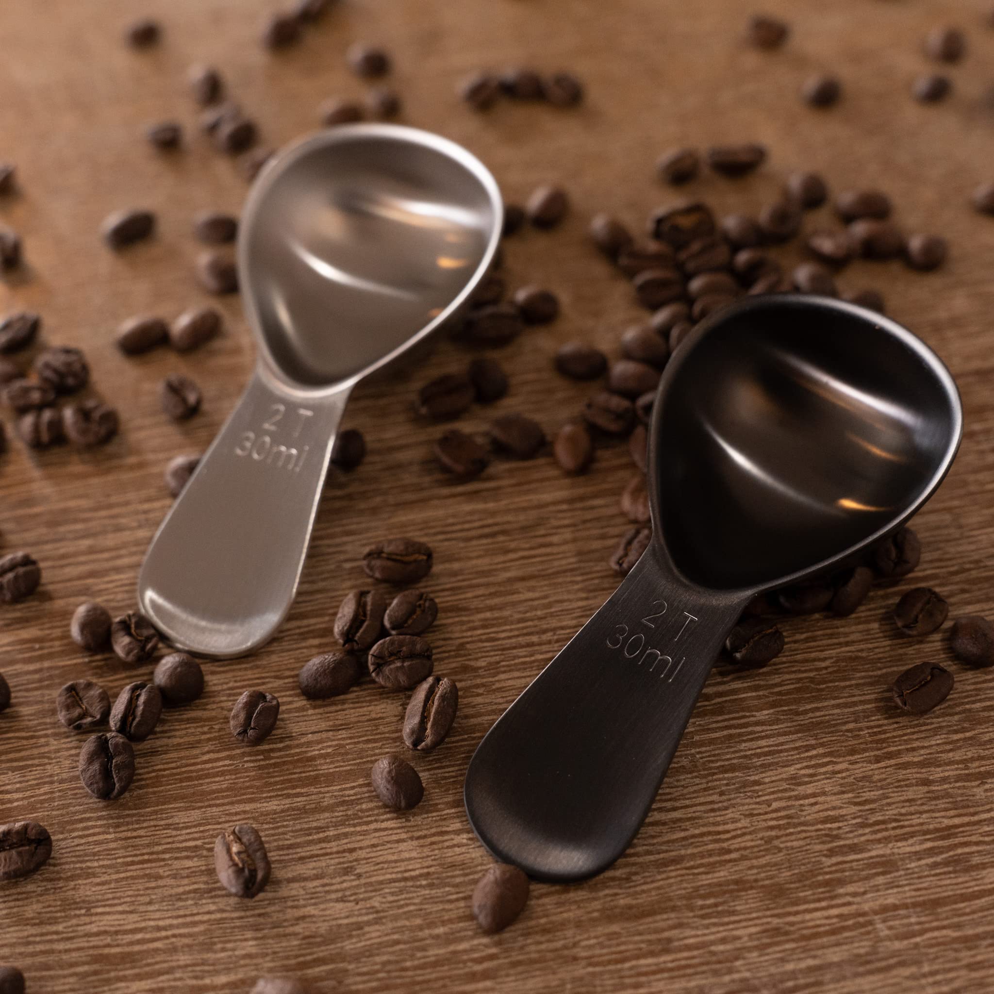 Airscape Stainless Steel Coffee Scoop - Perfectly Proportioned Ergonomic Spoon  2 Tablespoon Capacity  Fits inside Airscape Canisters (Brushed Black)
