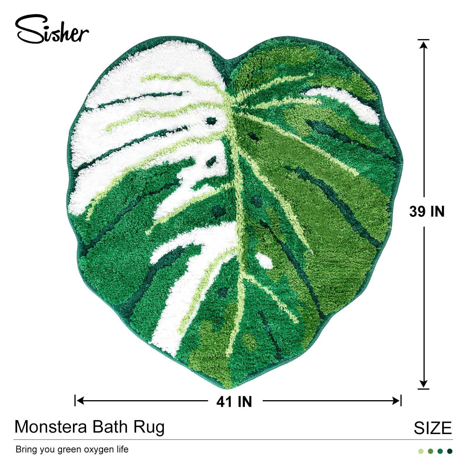 Sisher Green Leaf Bathroom Rug Large Monstera Rug Kids Rug Green Leaf Area Rug Non Slip Comfortable Carpet For Bedroom Bathroom