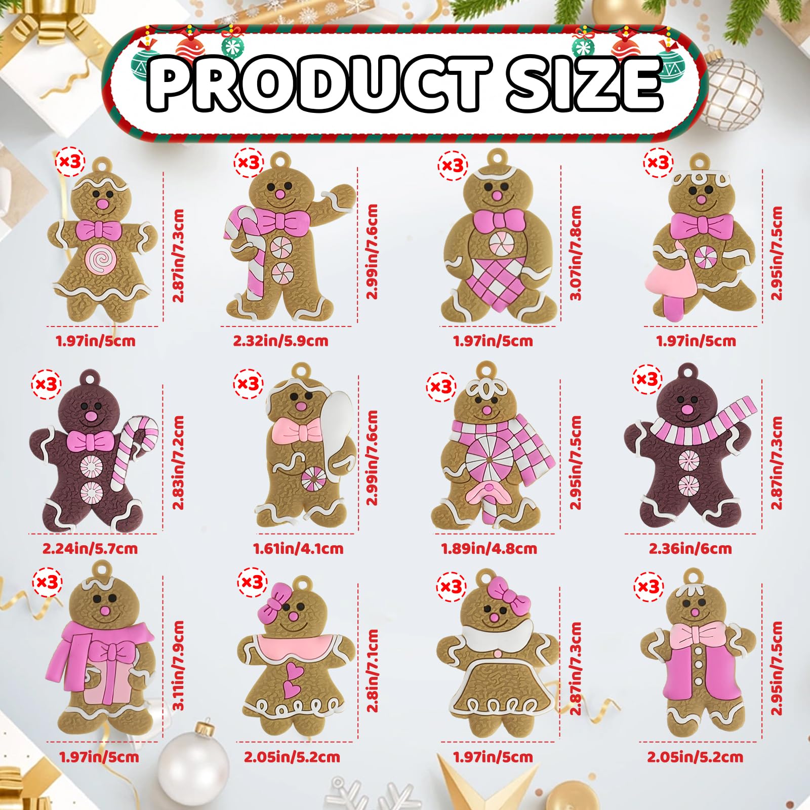 Gingerbread Man Ornaments Christmas Tree Decorations - 36pcs Pink Gingerbread Man Christmas Decorations Hanging Ornaments for Ho