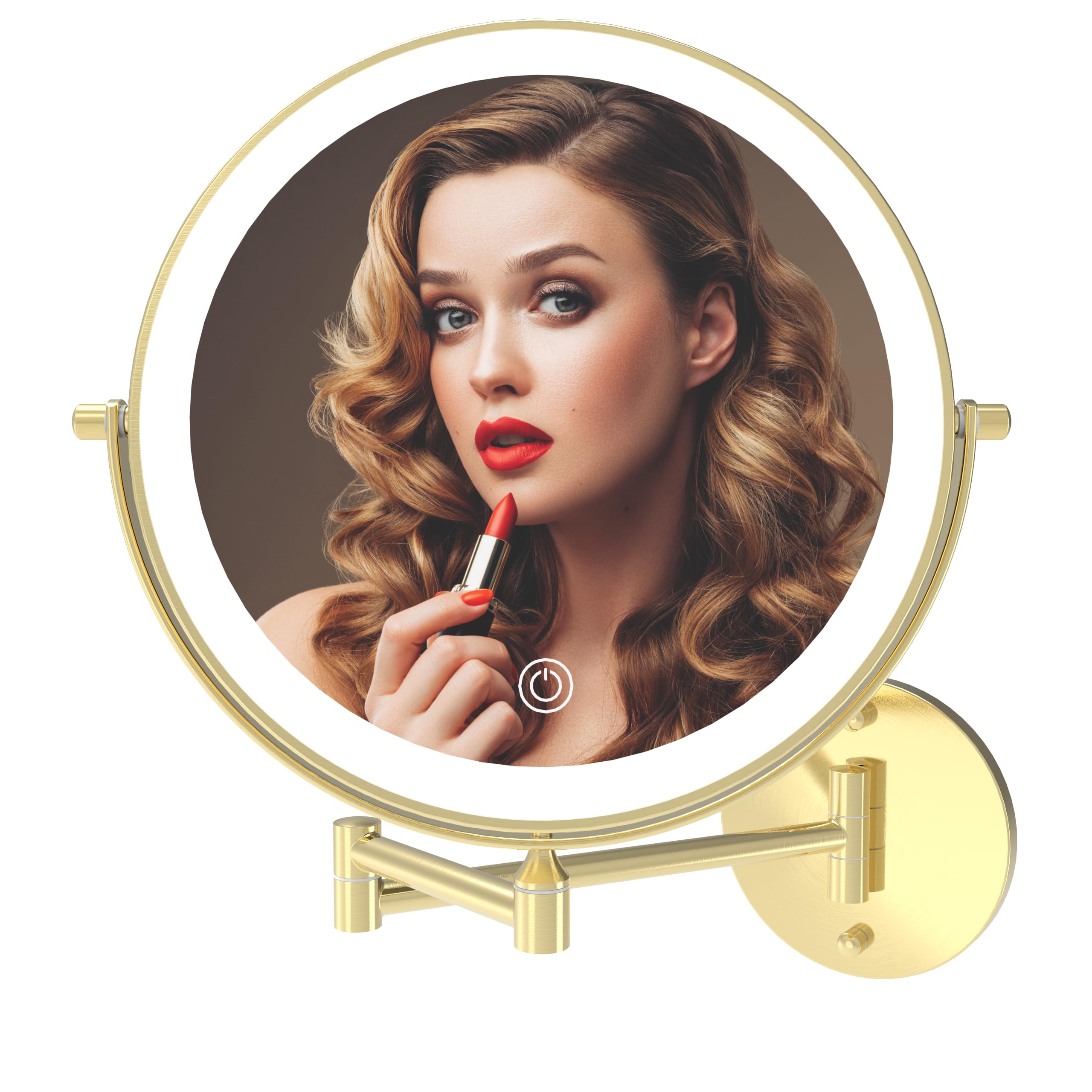 Miroamz Rechargeable Wall Mounted Lighted Makeup Vanity Mirror 9 Inch Double Sided 1X 10X Magnifying Bathroom Mirror, 3 Color Li