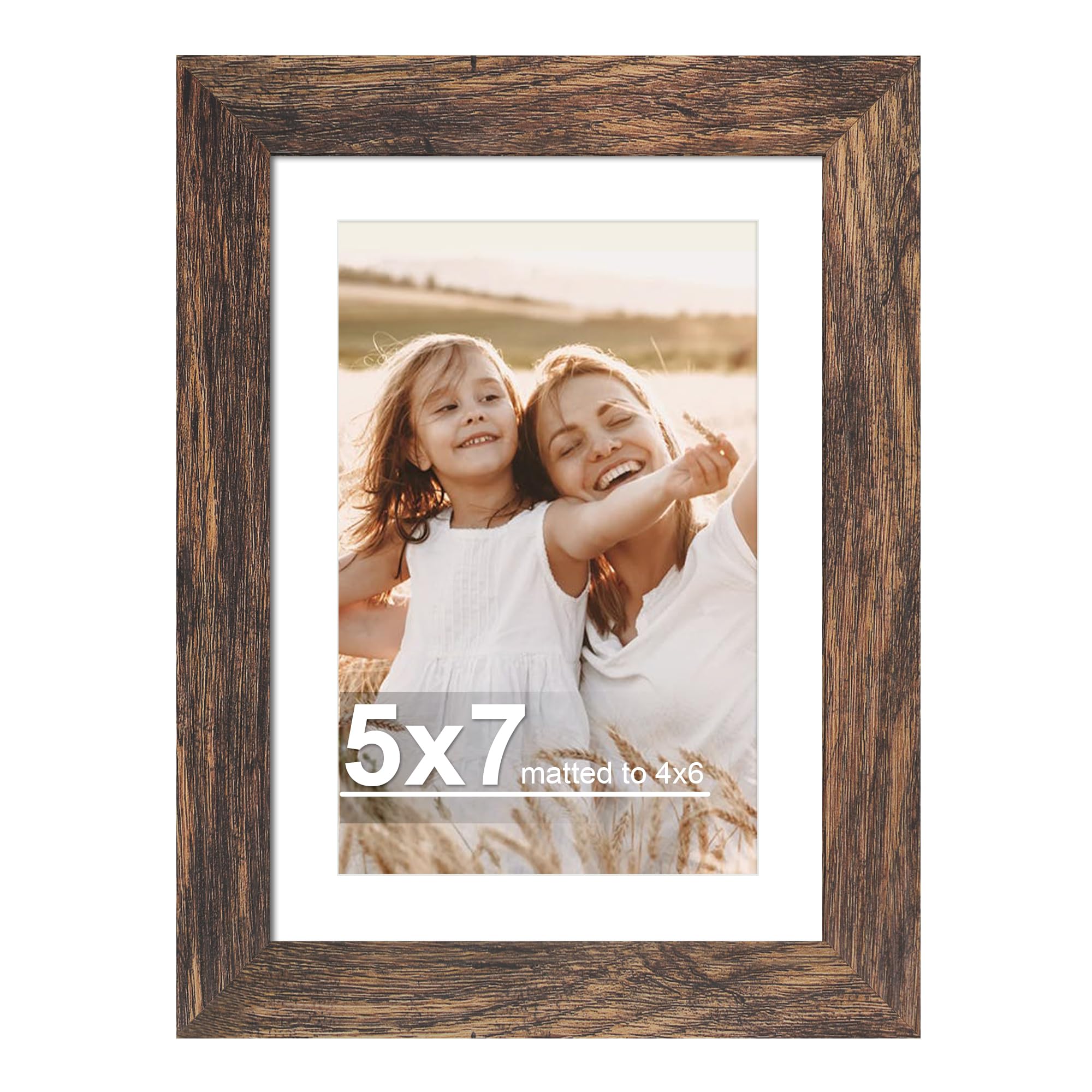 Hongkee 5x7 Picture Frame with Glass, Display Pictures 4x6 with Mat or 5 x 7 without Mat - Wall and Tabletop, 5 by 7 Photo Woode