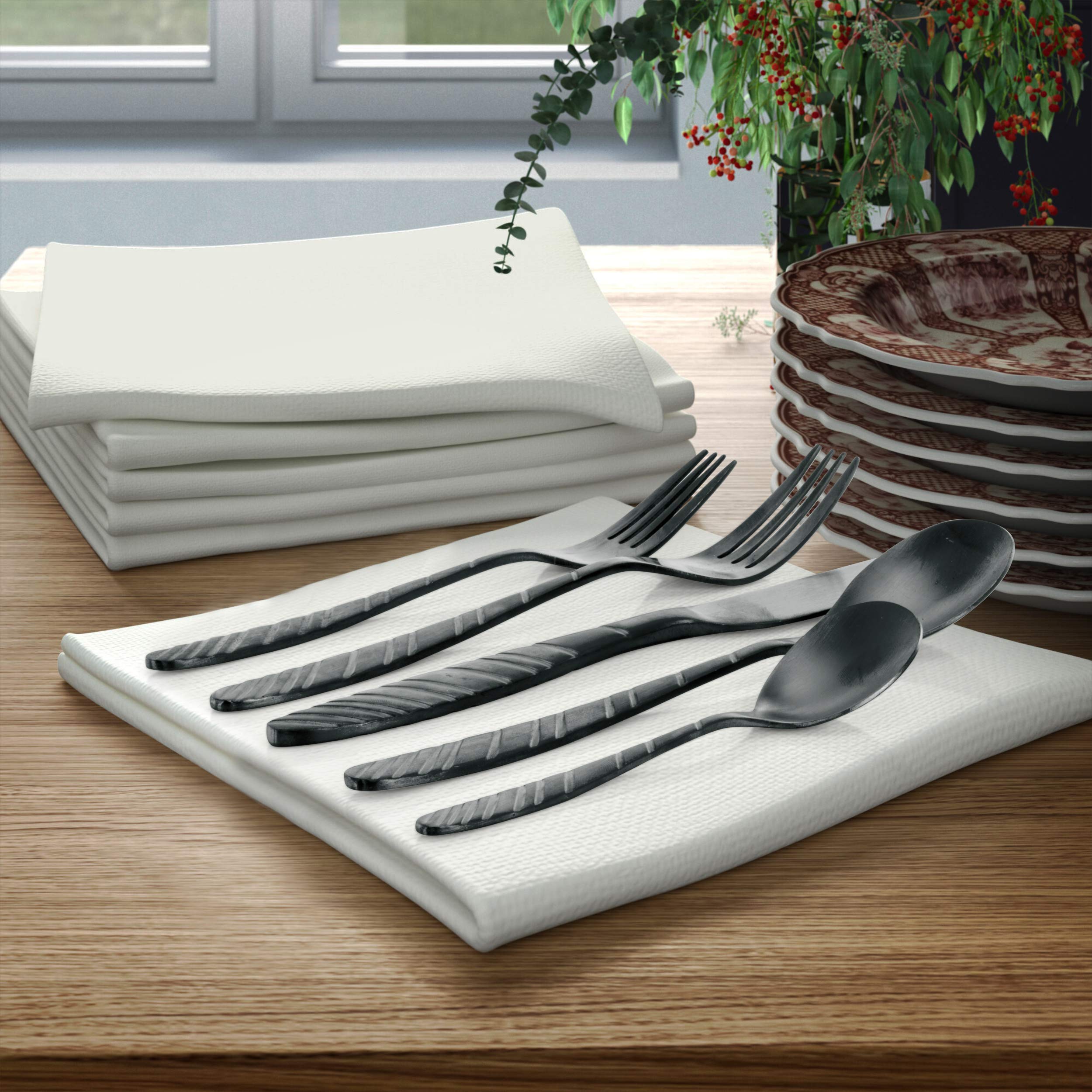 Megachef La Vague 20 Piece Flatware Utensil Set, Stainless Steel Silverware Metal Service For 4 In Matte Black