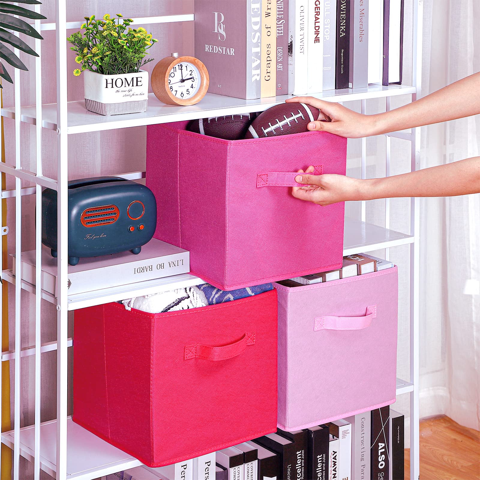 Karenhi 6 Pcs 11 X 10.5 X 10.5 Inch Fabric Storage Bins Storage Cubes Organizer With Handles Foldable Shelf Cube Baskets For Hom