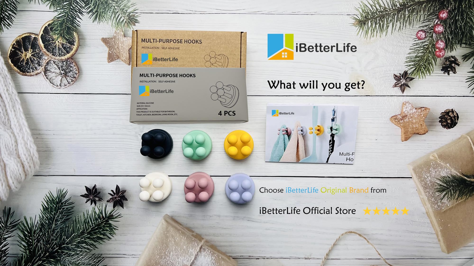 Ibetterlife 4 Pcs Silicone Toothbrush Holders - Multi-Function Hook Waterproof Self Adhesive Wall Mounted Single Hook For Hangin