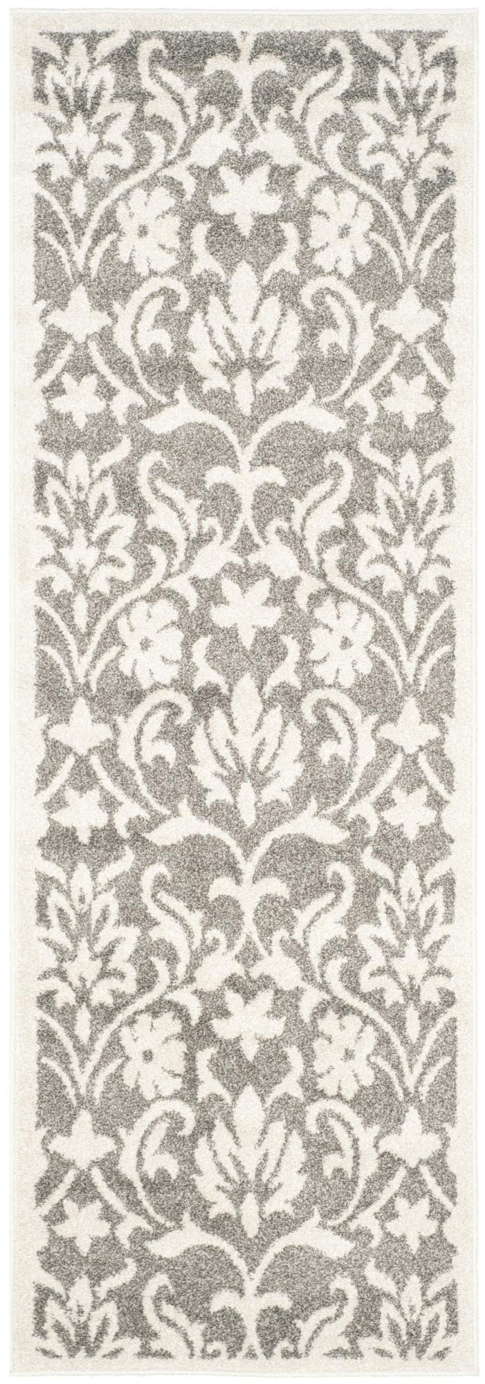 SAFAVIEH Amherst Collection Runner Rug - 23 x 7, Dark Grey & Beige, Floral Design, Non-Shedding & Easy Care, Ideal for High Tr
