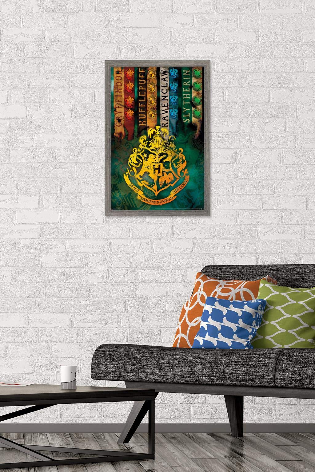 Trends International The Wizarding World: Harry Potter - House Crests Wall Poster, 14.725'' X 22.375'', Barnwood Framed Version