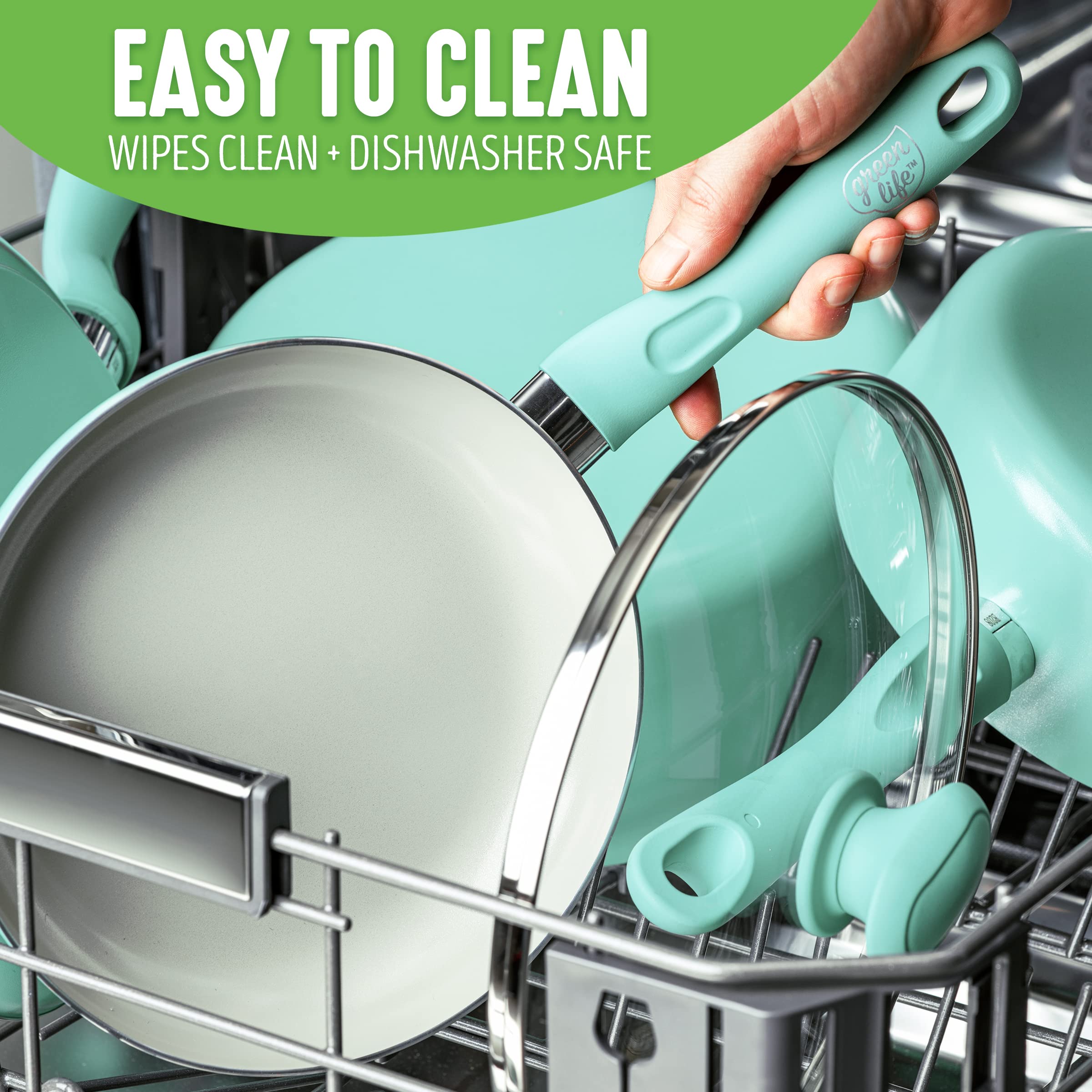 Greenlife Soft Grip Diamond Healthy Ceramic Nonstick, 10'' Frying Pan Skillet, Pfas-Free, Dishwasher Safe, Turquoise