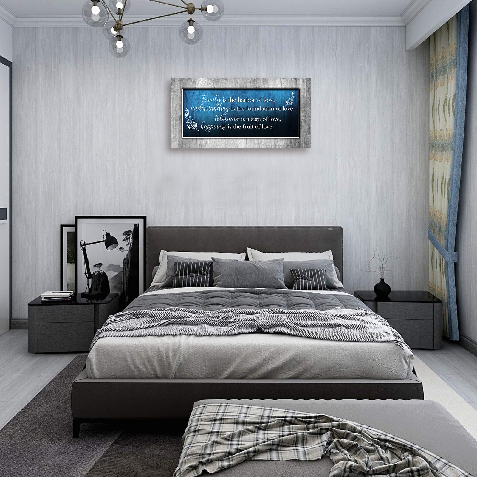 Canvas Wall Art Love Quotes Wall Art Navy Blue And Grey Family Word Picture Prints For Living Room Bedroom Framed Artwork Ready