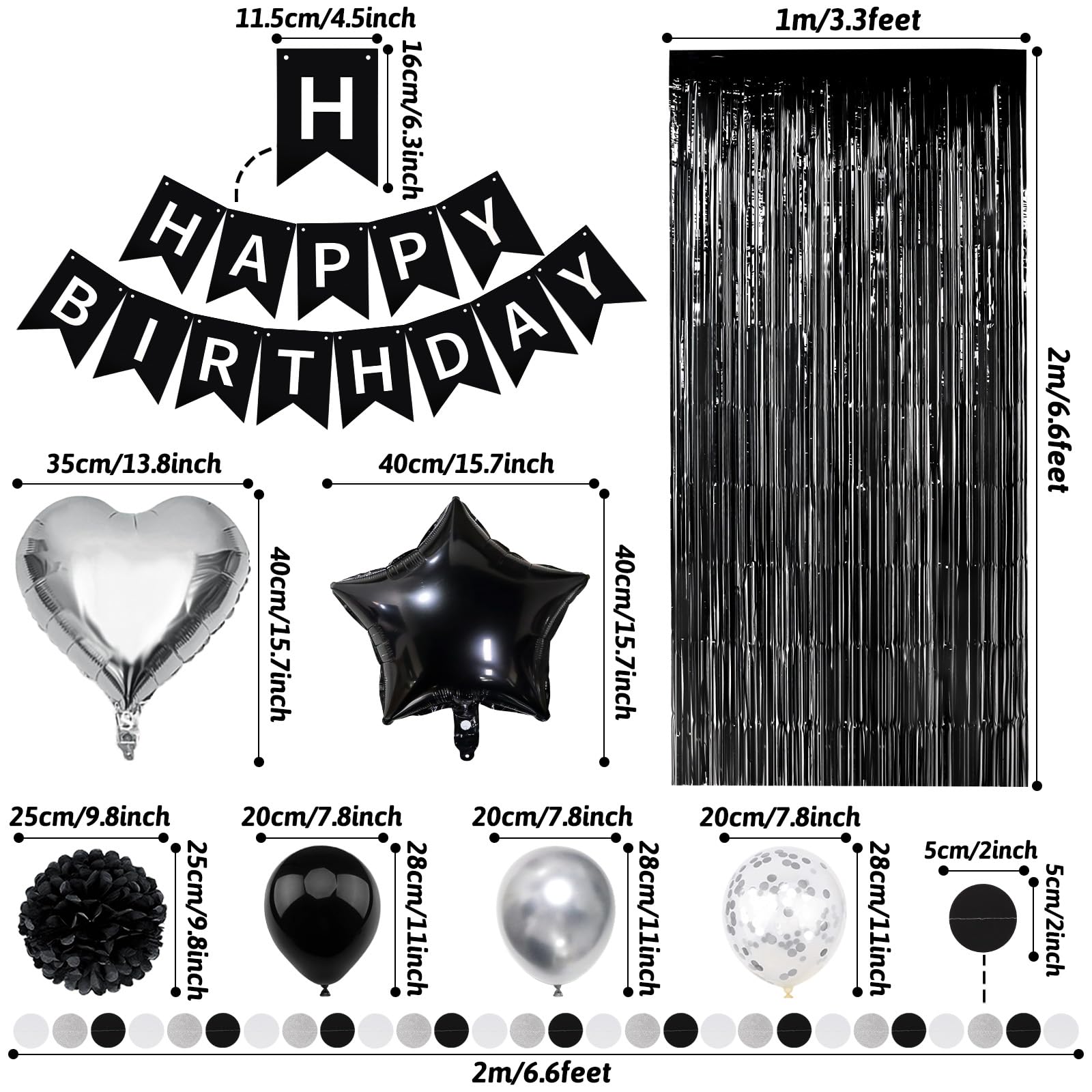 Recosis Black White Birthday Decorations, Happy Birthday Decorations With Banner For Boys Girls Men Women Birthday Party Decorat