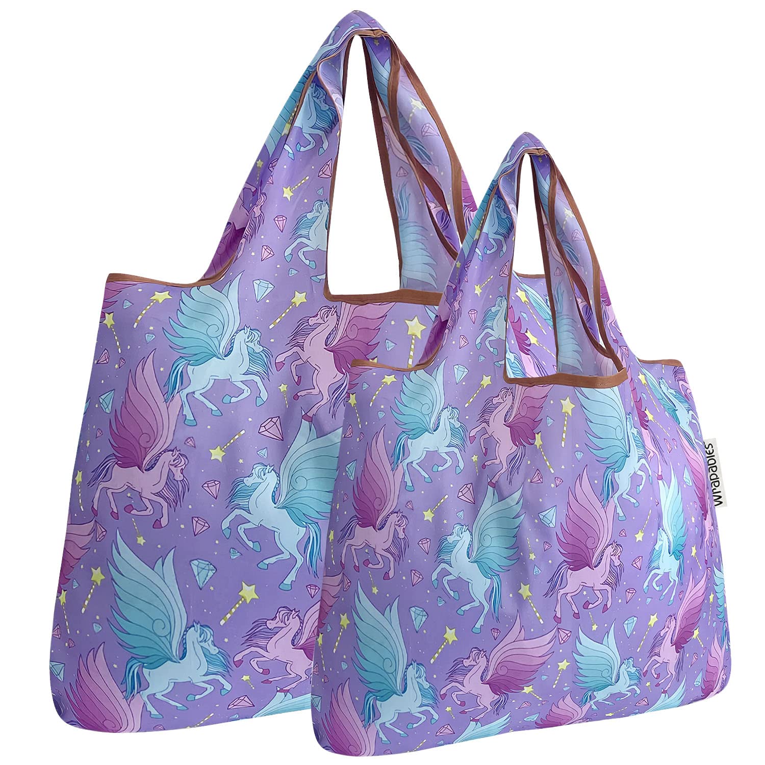 allydrew Large & Small Foldable Tote Nylon Reusable Grocery Bags, Set of 2, Pegasus