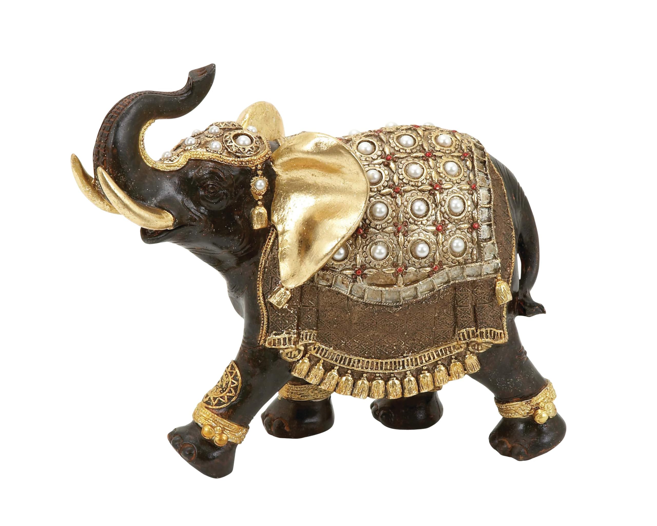 Deco 79 Polystone Elephant Handmade Decorative Sculpture Home Decor Statue, Accent Figurine 10 x 4 x 9, Brown
