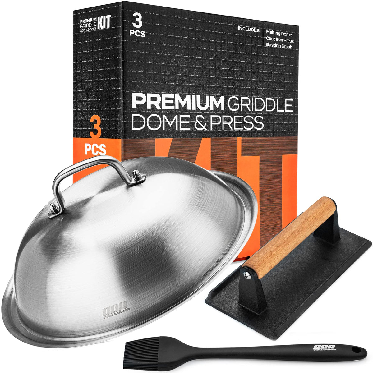 Ouii Flat Top Griddle Accessories Set For Blackstone And Camp Chef Griddle - 12 Inch Heavy Duty Round Basting Cover Cheese Melti