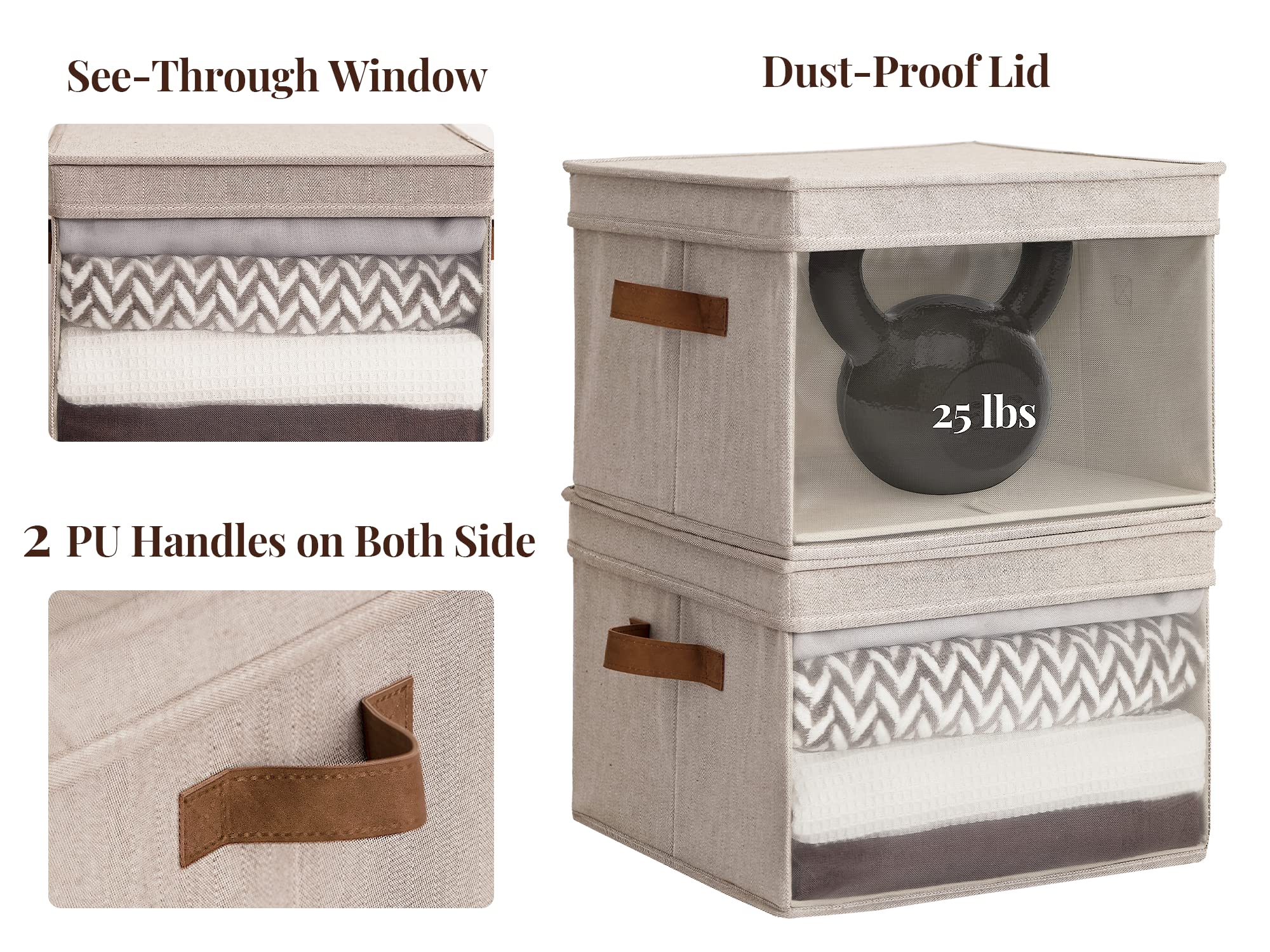 Storageworks Storage Bins With Lids And Clear Window, Storage Basket For Shelves, Fabric Closet Containers And Organizers, Brown