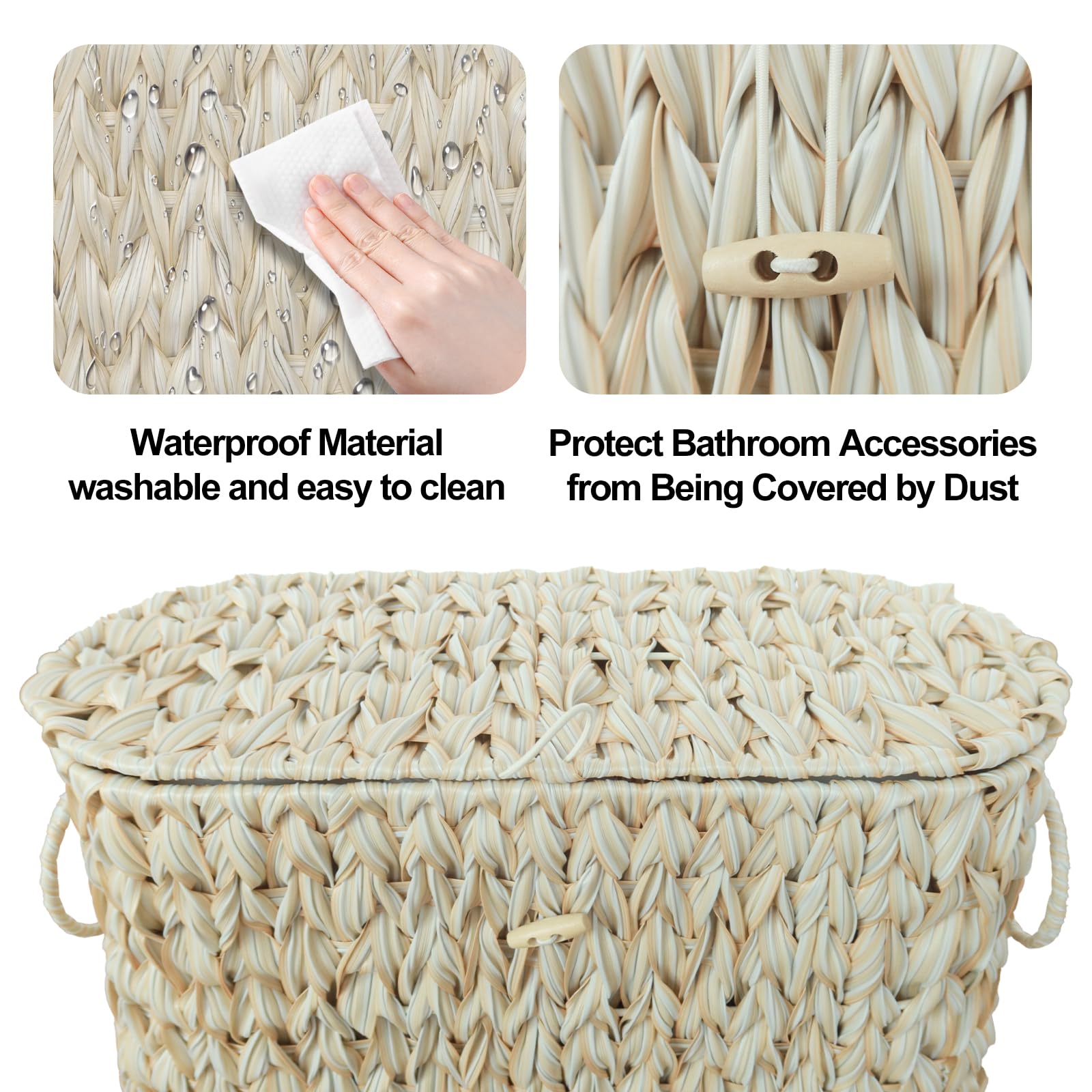 Coeusy Toilet Paper Basket,Wicker Toilet Paper Storage With Lid,Toilet Paper Storage Bin Container With Handle,Decorative Boho B