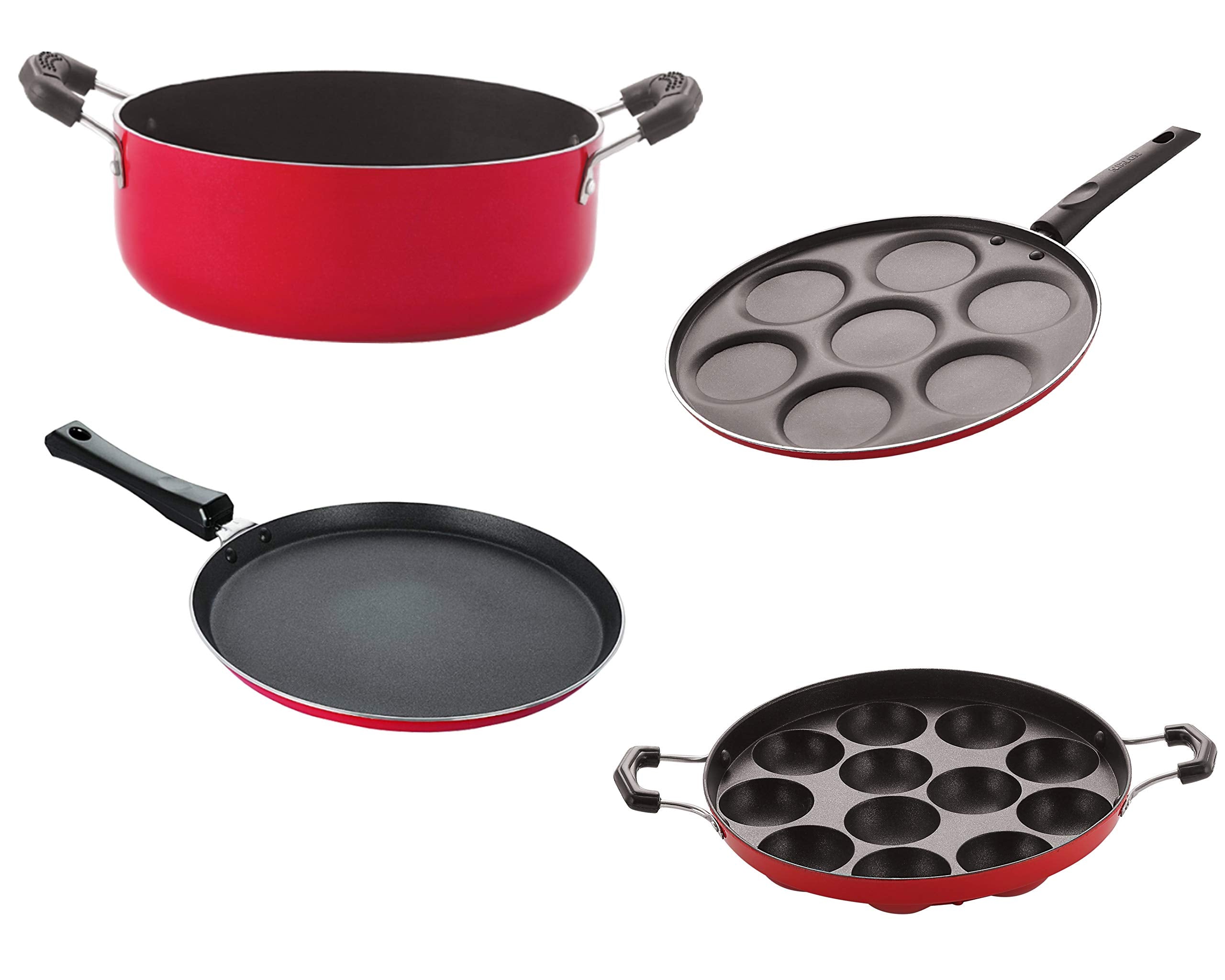 Nirlon Non Stick Coated Heat Resistance Pfoa Free Aluminium Cookware Utencil Gift Set Of 4 Pieces (2.6Mm_Appampatra_Up_Cass22_Ft