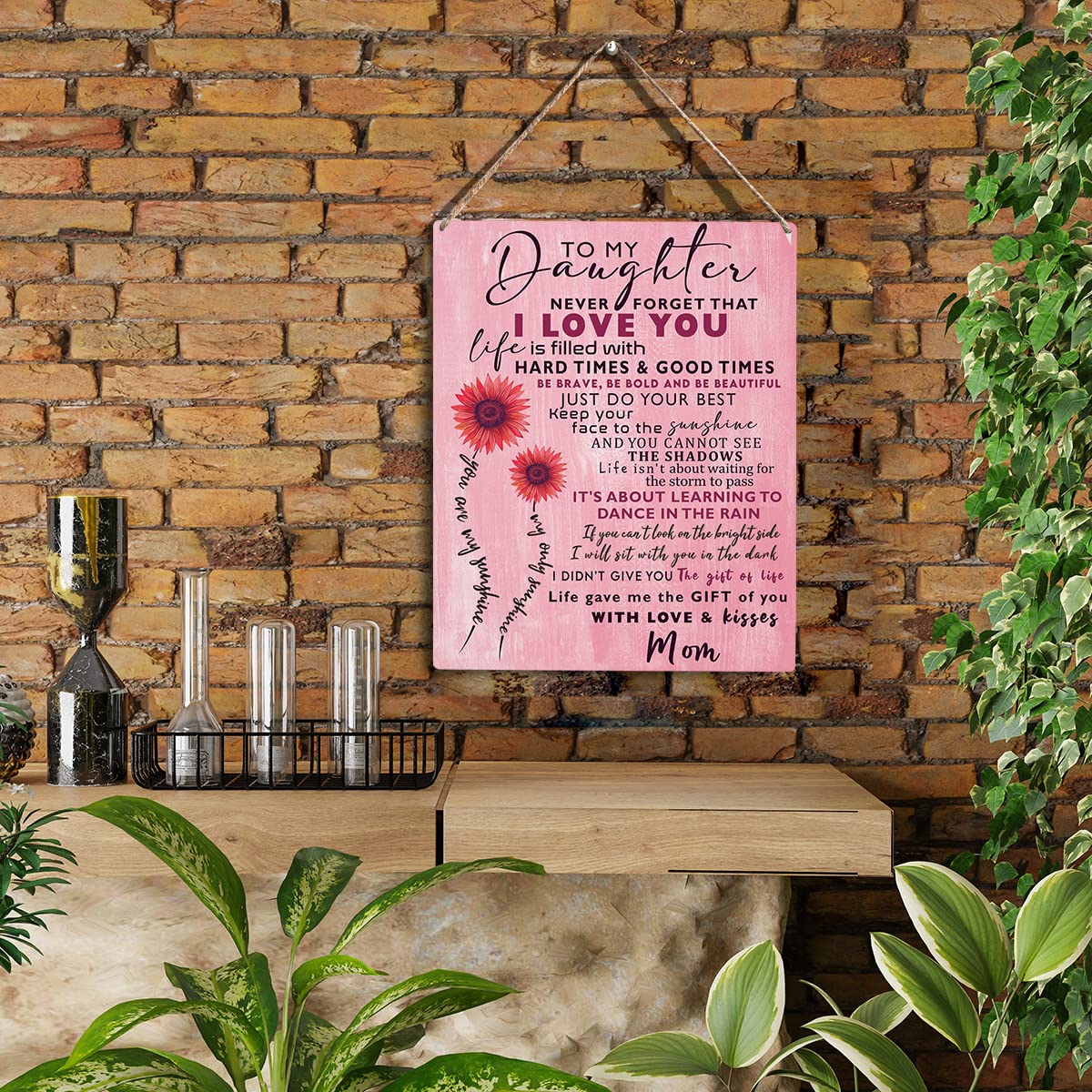 Inspirational Sunflower Daughter Gift from Mom Wall Art To My Daughter Wooden Hanging Sign Daughter Gifts Birthday Gifts for Dau