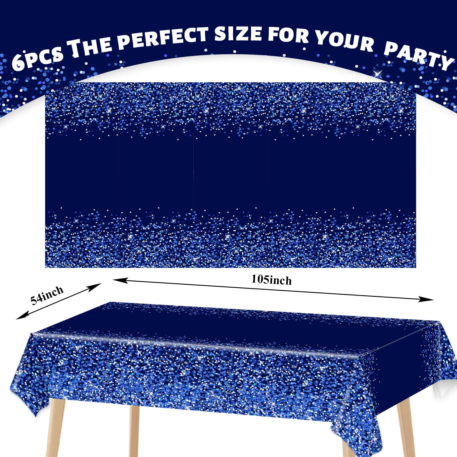 3Pcs Navy Blue And Silver Tablecloth For Rectangle Tables Disposable Royal Blue Tablecloth Sparkle Confetti Denim And Diamonds P