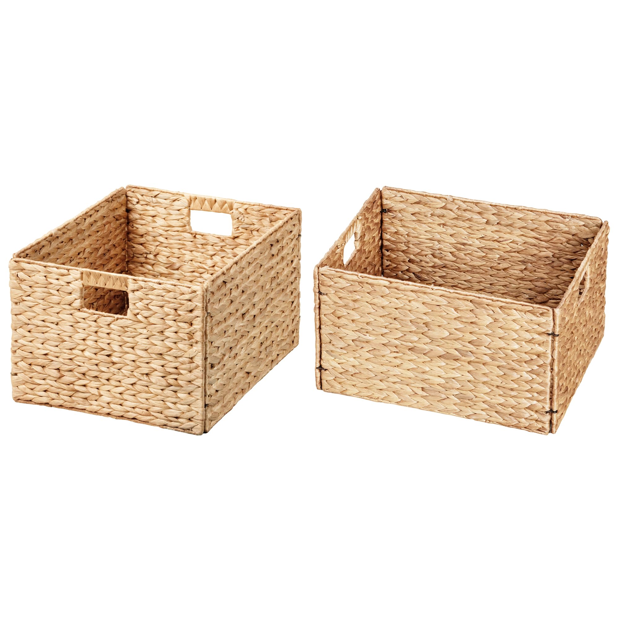 Ehemco Extra Large Woven Hyacinth Wicker Storage Baskets With Iron Wire Frame, 16.1''X12.6''X9.5'', Natural, Set Of 2