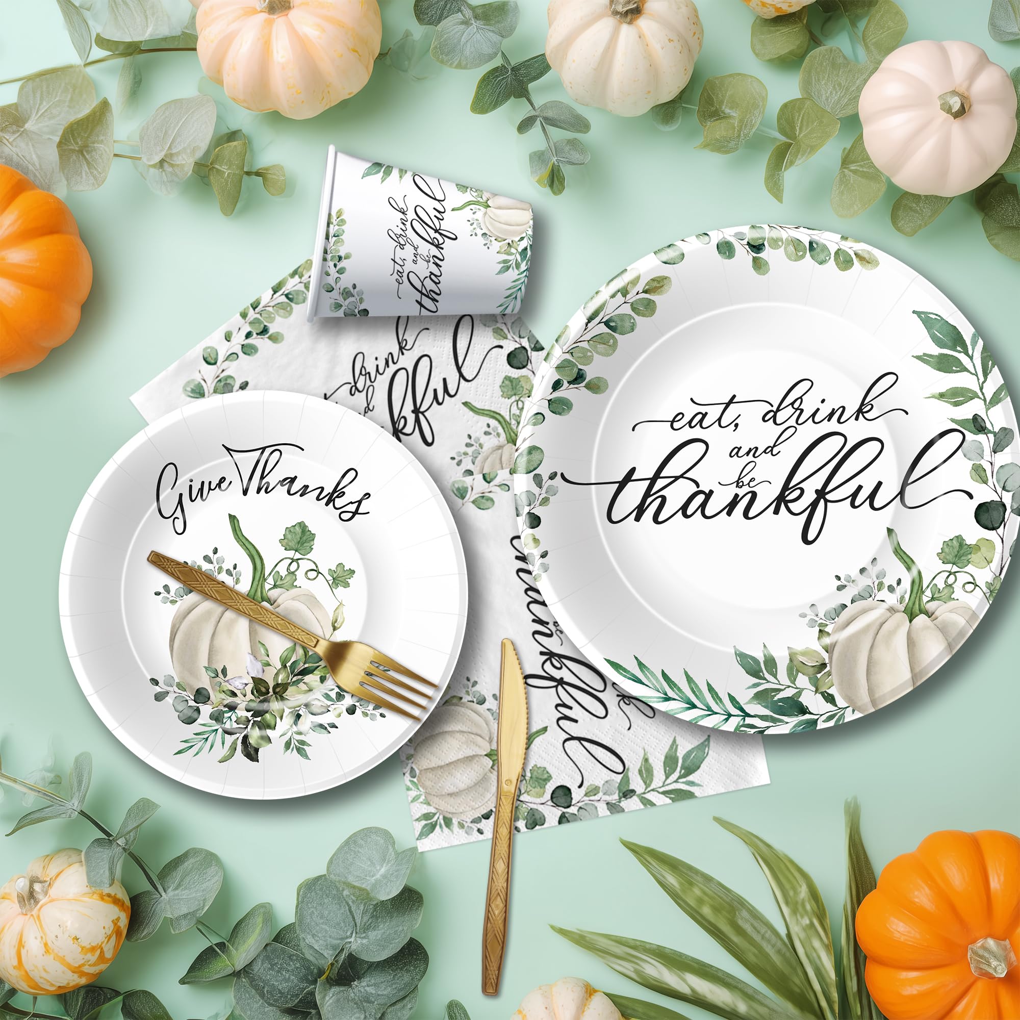 Srua Don Thanksgiving Paper Plates and Napkins Set, Fall Pumpkin Theme Thanksgiving Party Decorations Supplies Tableware, Thankf