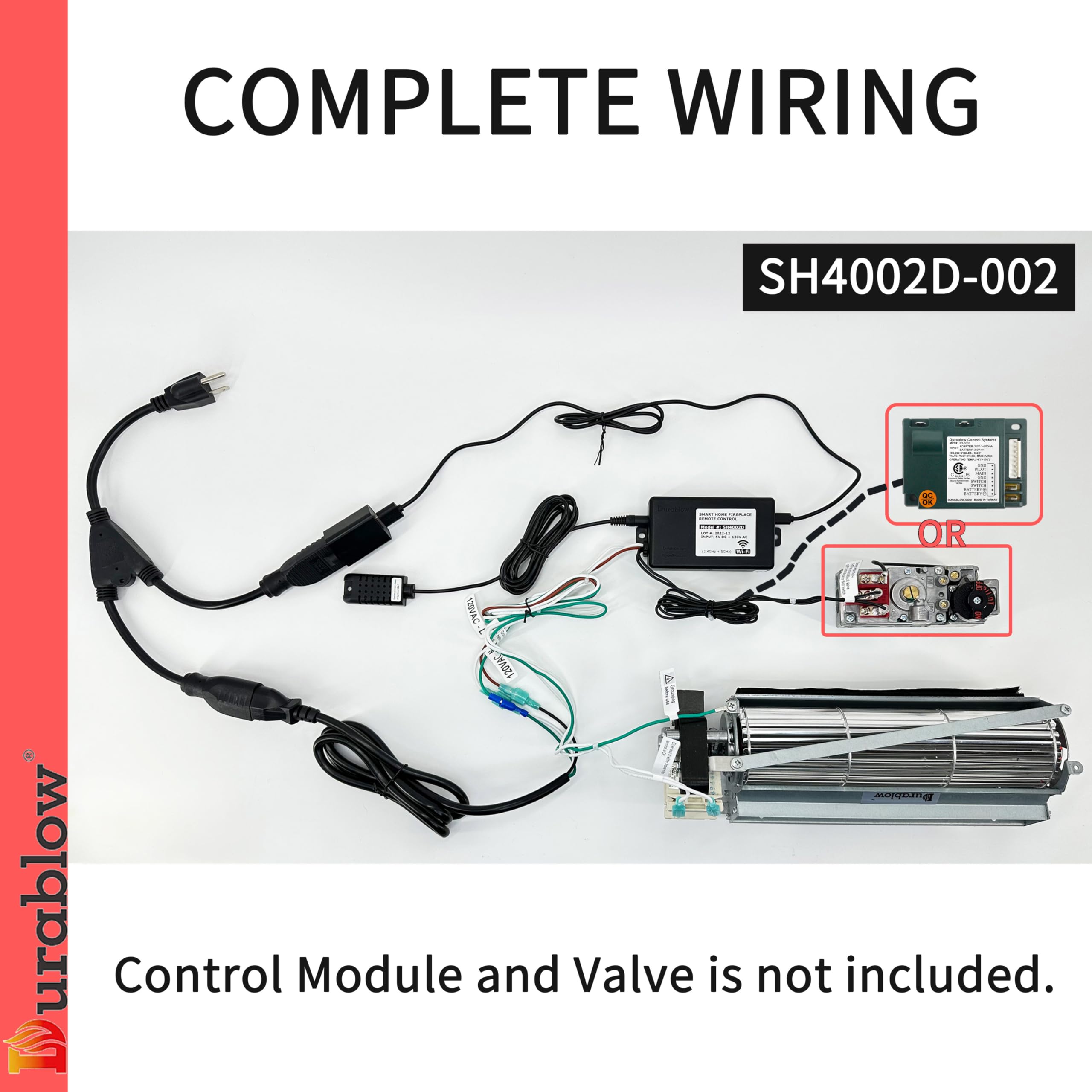 Durablow SH4002D-002 Dual WiFi (2.4G+5G) for Gas Fireplace Valve + Blower + Blower Remote Control, Smart Home, Work with Alexa,