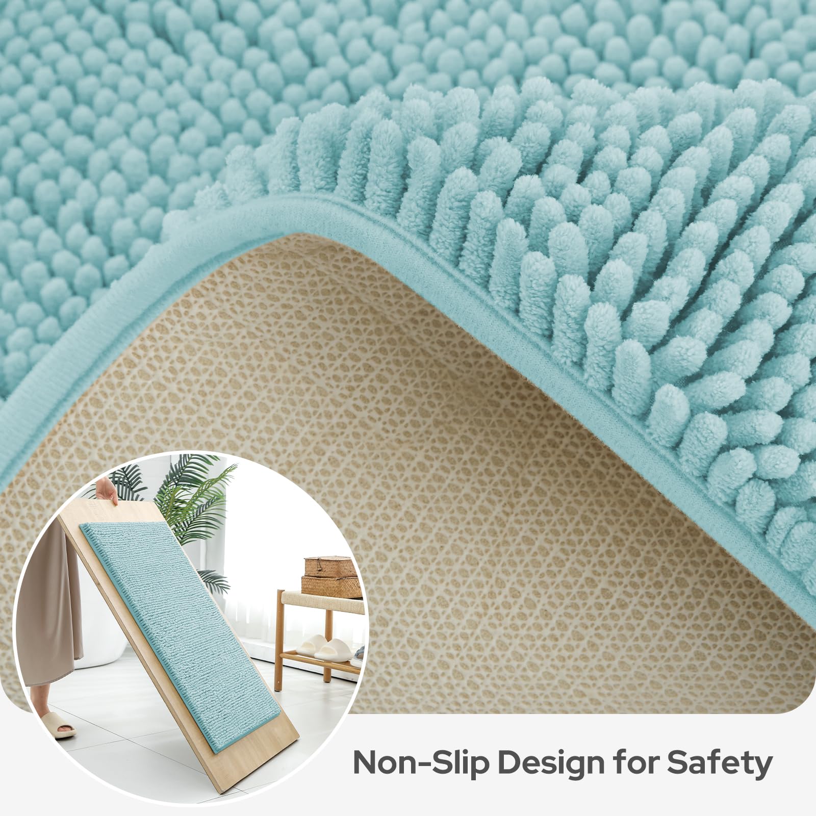BYSURE Baby Blue Bathroom Rugs Sets 3 Piece Non Slip Extra Absorbent Plush Chenille Soft Washable Bath Rugs and Mats Set (Light Blue)