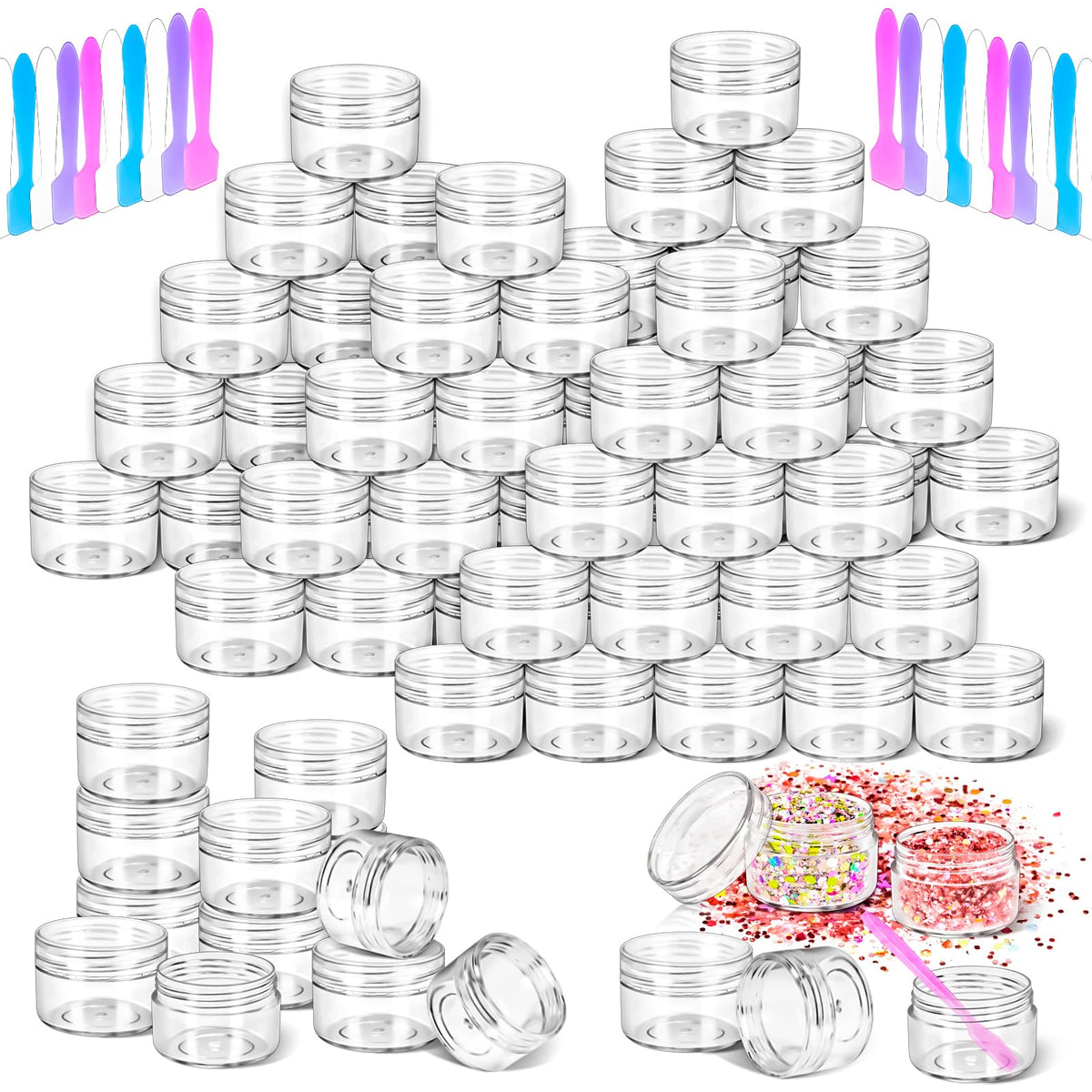 Motbach 40 Pcs 15G Empty Plastic Containers With Clear Lids,Small Makeup Sample Containers,0.5Oz Small Sample Pot Jars Round Tra
