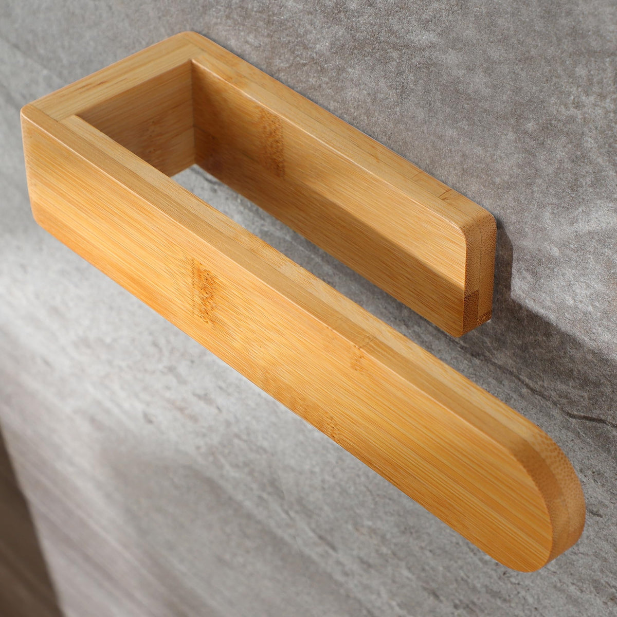 Taozun Towel Holder - Self Adhesive Bamboo Towel Rack, Decorative Natural Wooden Towel Rail For Bathroom, 8 Inch Wall Mounted To